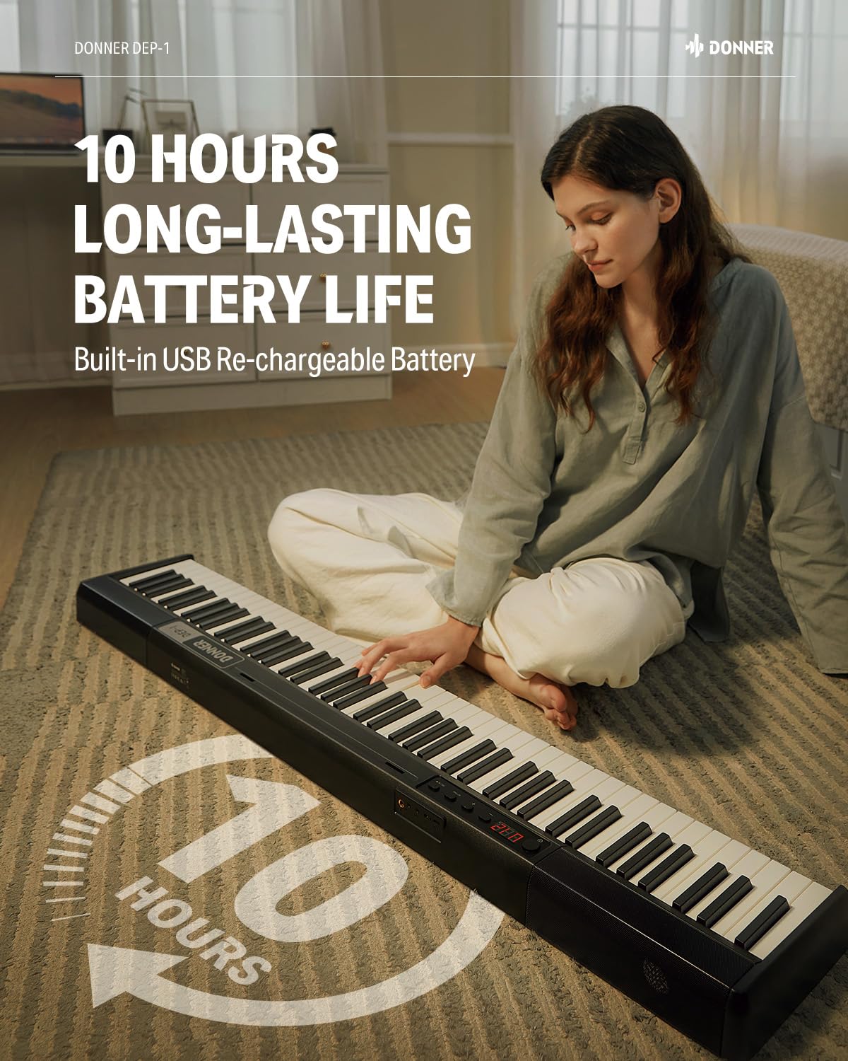 Donner DEP-1 Piano Keyboard 88 Keys, Beginner Digital Keyboard Piano Velocity-Sensitive Keys, Portable Electric Piano with Sustain Pedal, Carrying Case and Keyboard Stickers