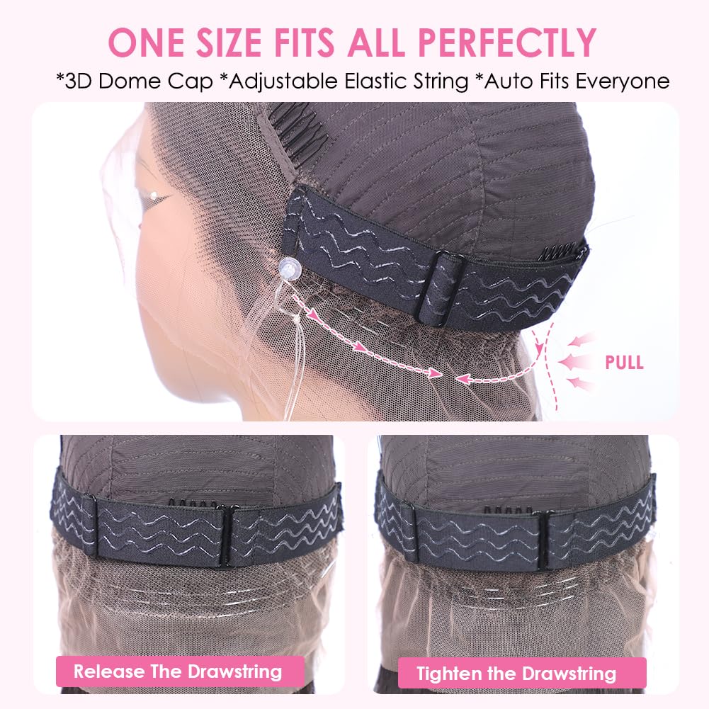 Ebarly Hidden Strap Water Wave 360 Glueless Wigs Human Hair Pre Plucked Pre bleached Human Hair Wig With Drawstring 180 Density Wet and Wavy HD Full Lace Front Wigs Human Hair 28 inch