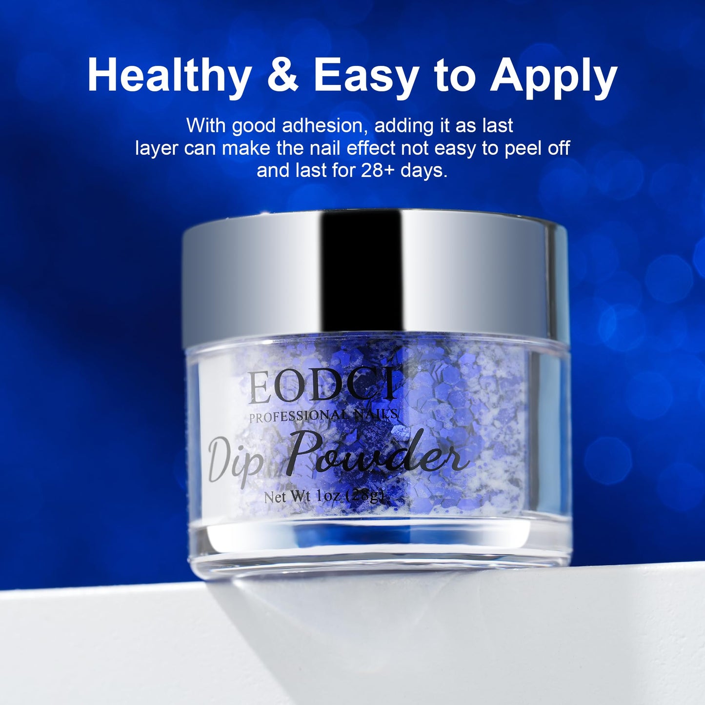 EODCI Glitter Dark Blue Dip Powder, 1 Oz/28g Nail Dipping for DIY Manicure Salon at Home Easy to Use Nail Dip Powder for Women gift No Needed Lamp Curing
