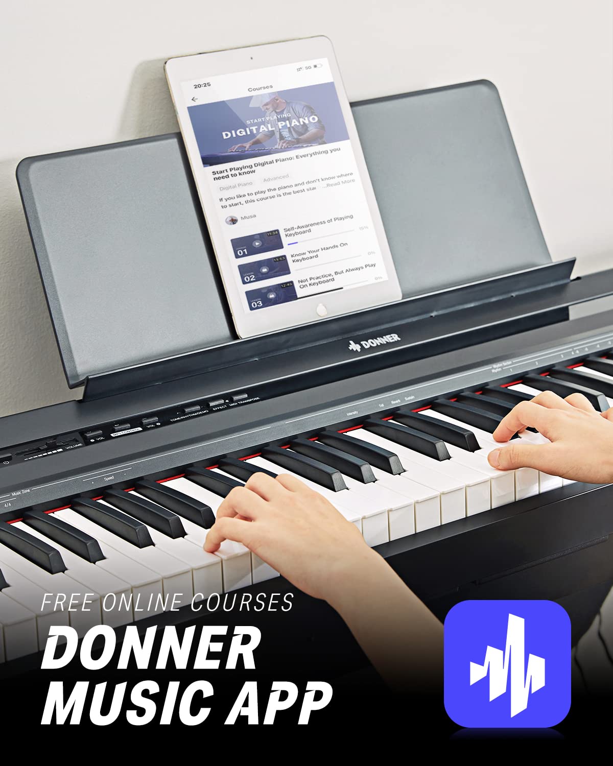 Donner DEP-10 Digital Piano 88 Key Semi-Weighted, Full-Size Electric Piano Portable Keyboard for Beginners, with Furniture Stand, Triple Pedals, Power Supply