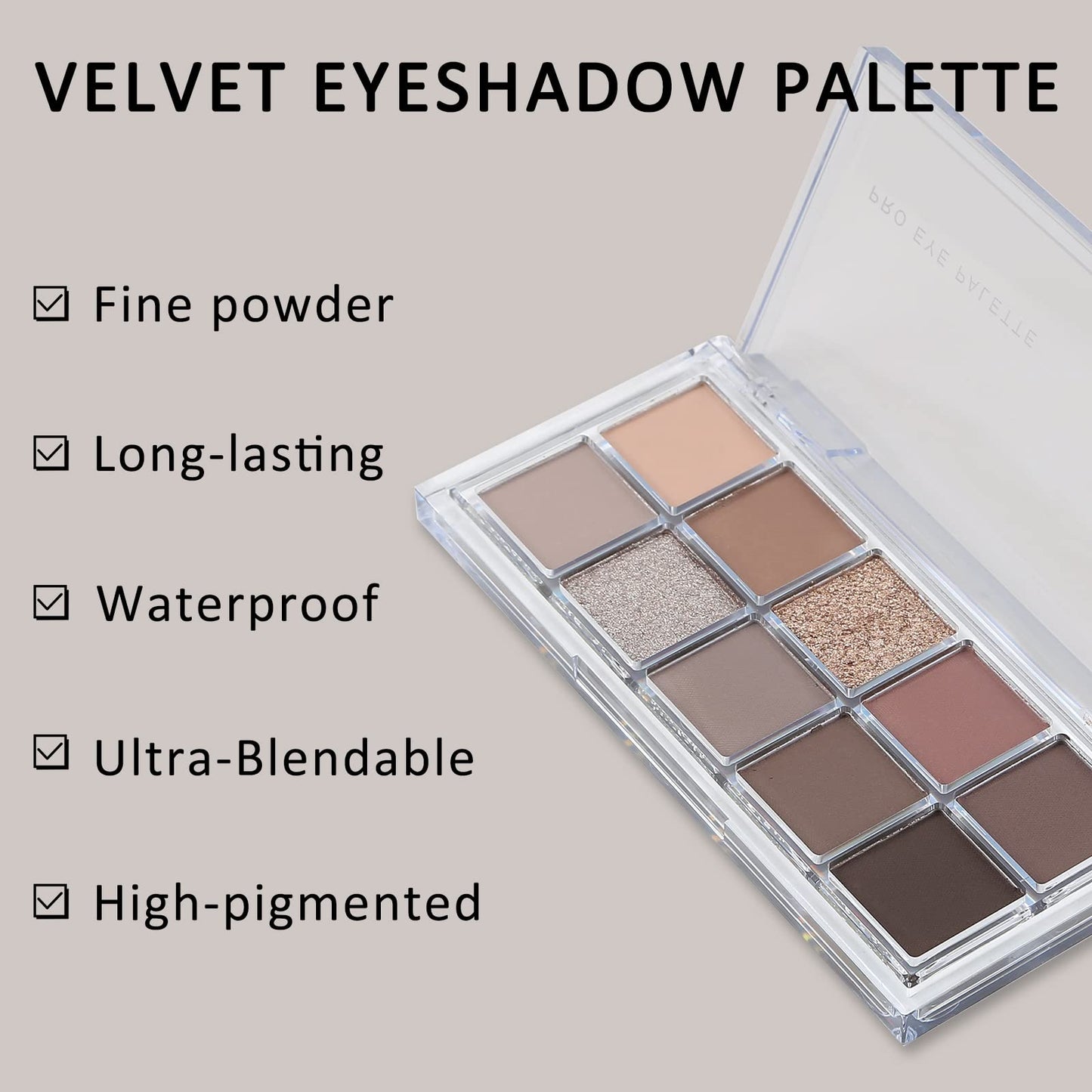 Erinde 10 Color Eyeshadow Palette Makeup - Matte Shimmer Glitter Eye Shadow, Ultra-Blendable, High Pigmented, Naturing-Looking, Neutral Nude Eyeshadow Palette with Professional Brush, Fog Gray