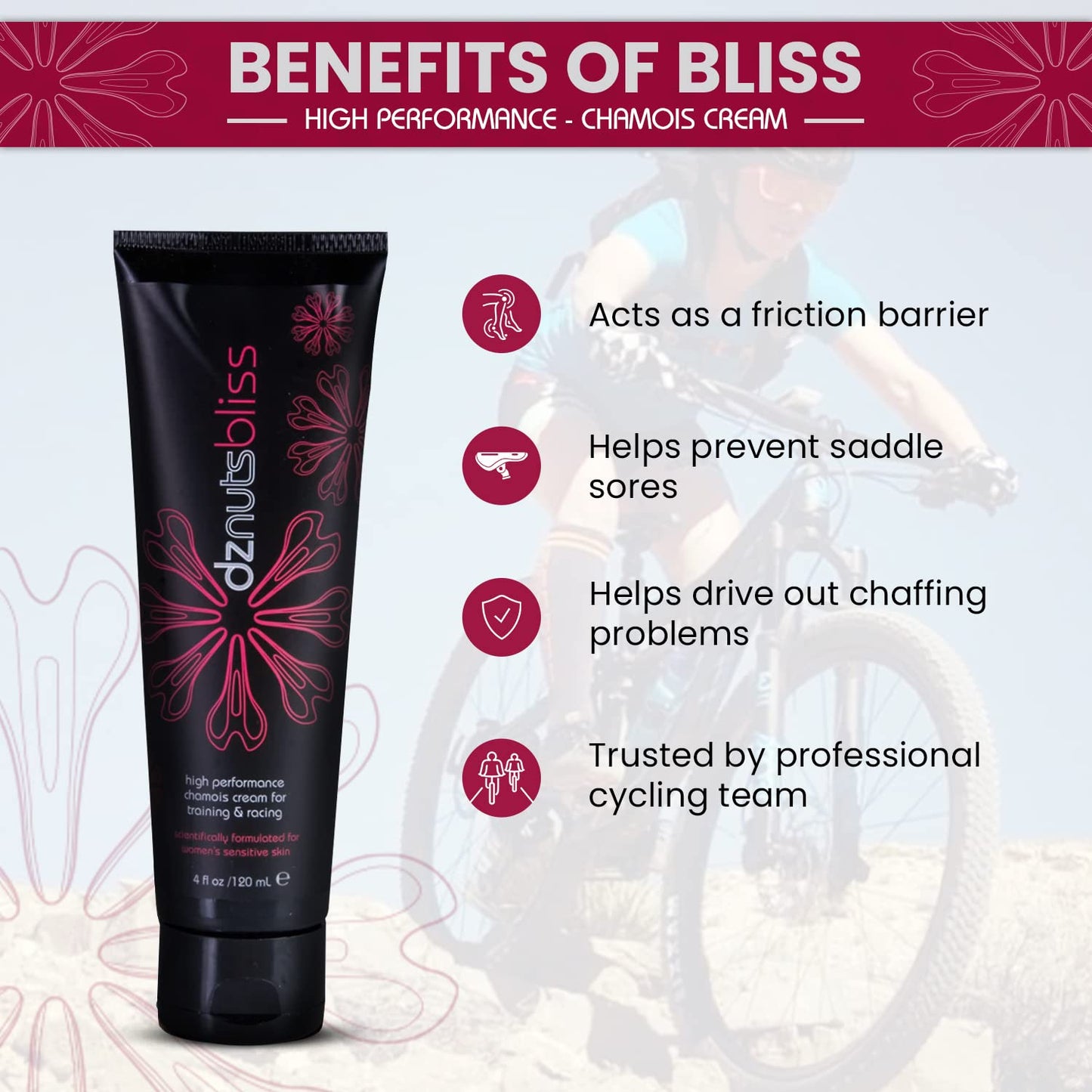 dznuts Women’s Bliss Chamois Cream | Anti –Chafing Cream for Saddle Sores, Chafing, Rubbing, Inner Thighs Friction for Cyclists, Runners, Triathletes, 1 Pack + Towel