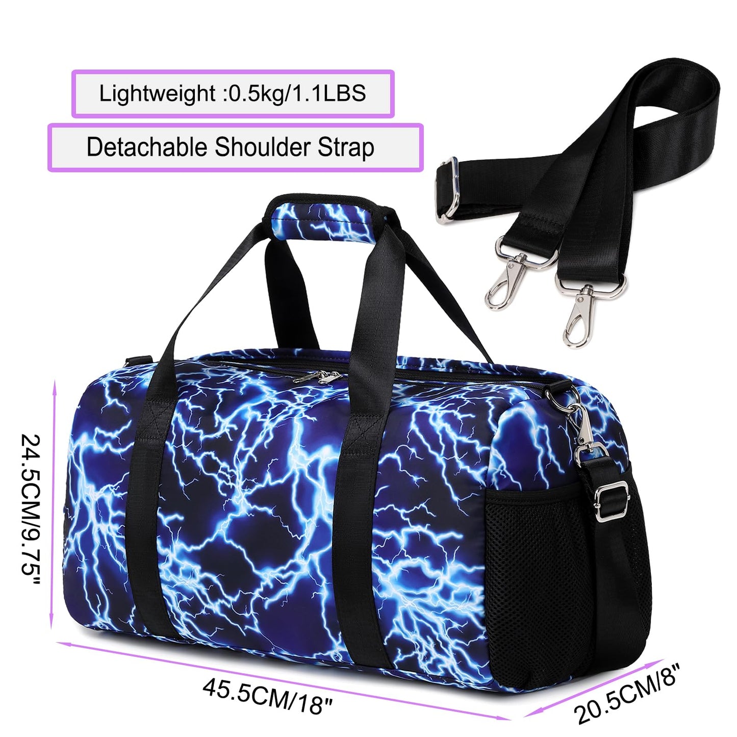 Duffle Bag for Boys Sport Gym Bag with Wet Pocket Shoes Compartment Soccer Bags Duffel Bag for Teen Boys Lightning Travel Bag Dance Bag