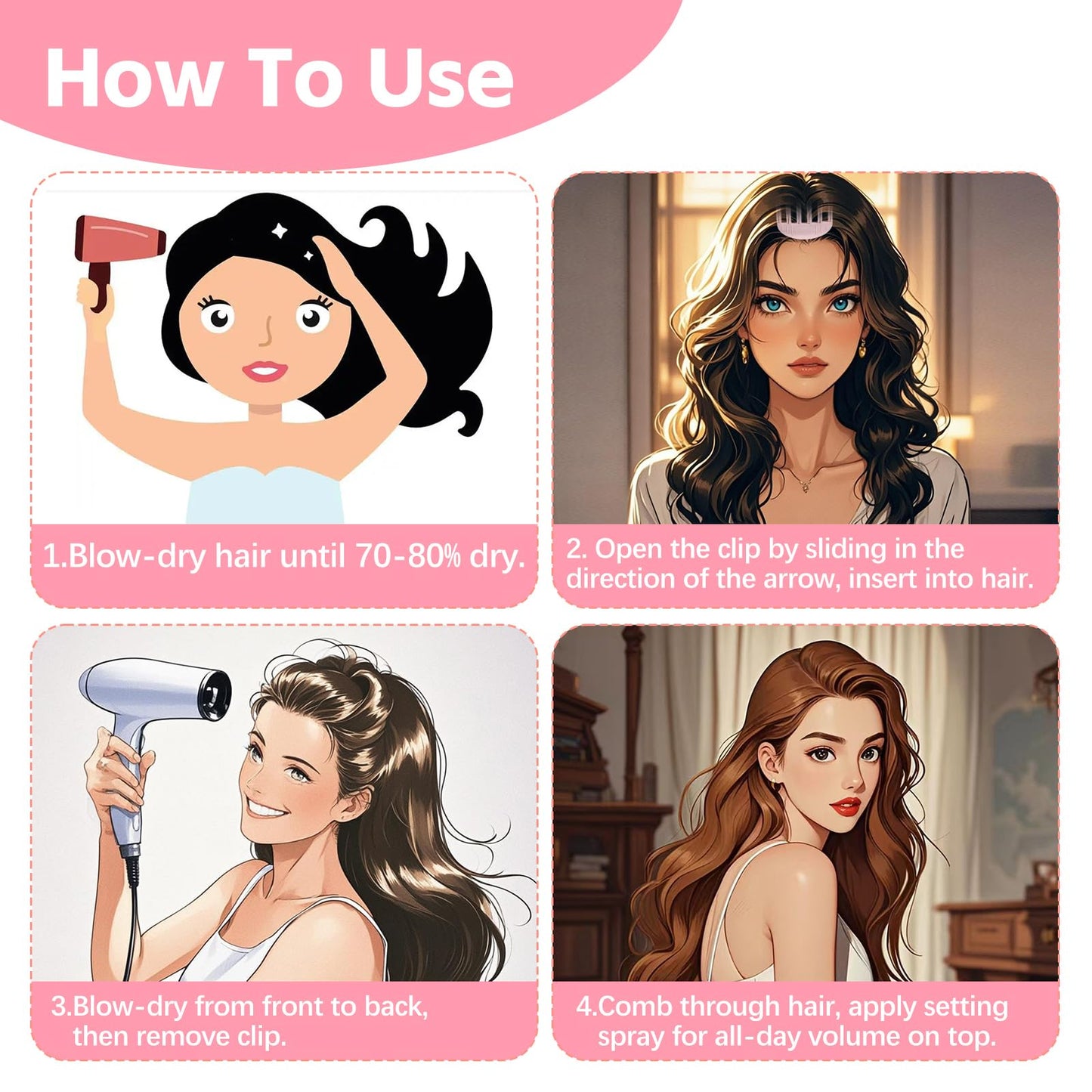 2PCS Volumizing Hair Clips for Women, Hair Volume Clip Styling Tools Volumizing Comb for Fluffy Bangs Clips for Root Lift Hair Styling Tools, Root Booster Clips, Rose Red