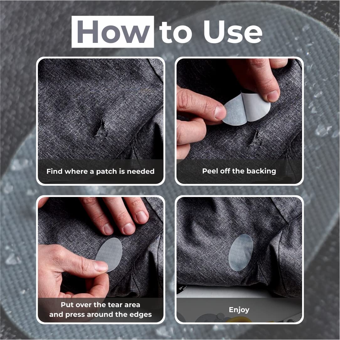 Down Jacket Repair Patches | Pre-Cut, Self-Adhesive, Soft, Waterproof, Tear-Resistant Rip-Stop Nylon Fabric to Fix Holes in Clothing, Sleeping Bags, Ski Pants (11 Pieces, Silver)