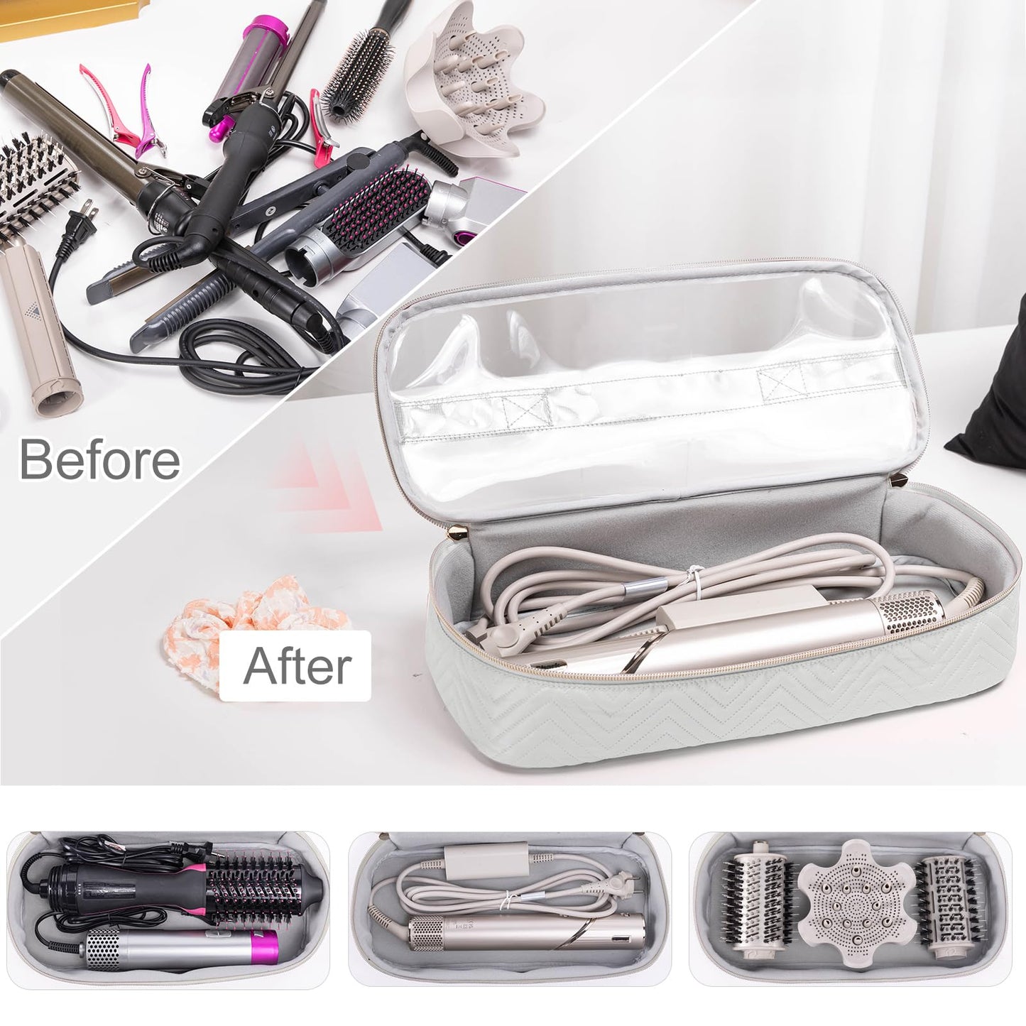 ELCUPA Hair Tools Travel Case with Black Hair Dryer Bag, Hair Tools Travel Carrying Case for Shark FlexStyle/SmoothStyle - Hair Air Wrap Dryer Case Flat Curling Iron Travel Organizer