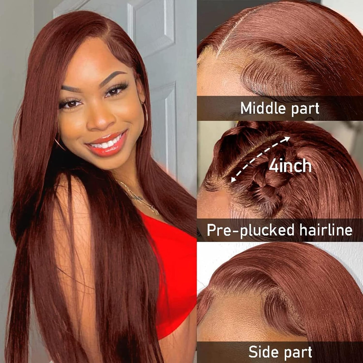 250 Density Straight Lace Front Wigs Human Hair Pre Plucked 13x4 HD Transparent Lace Front Wigs Human Hair for Women Reddish Brown Lace Front Wigs HumanHair 33# Colored Brazilian Human Hair Wig 32Inch