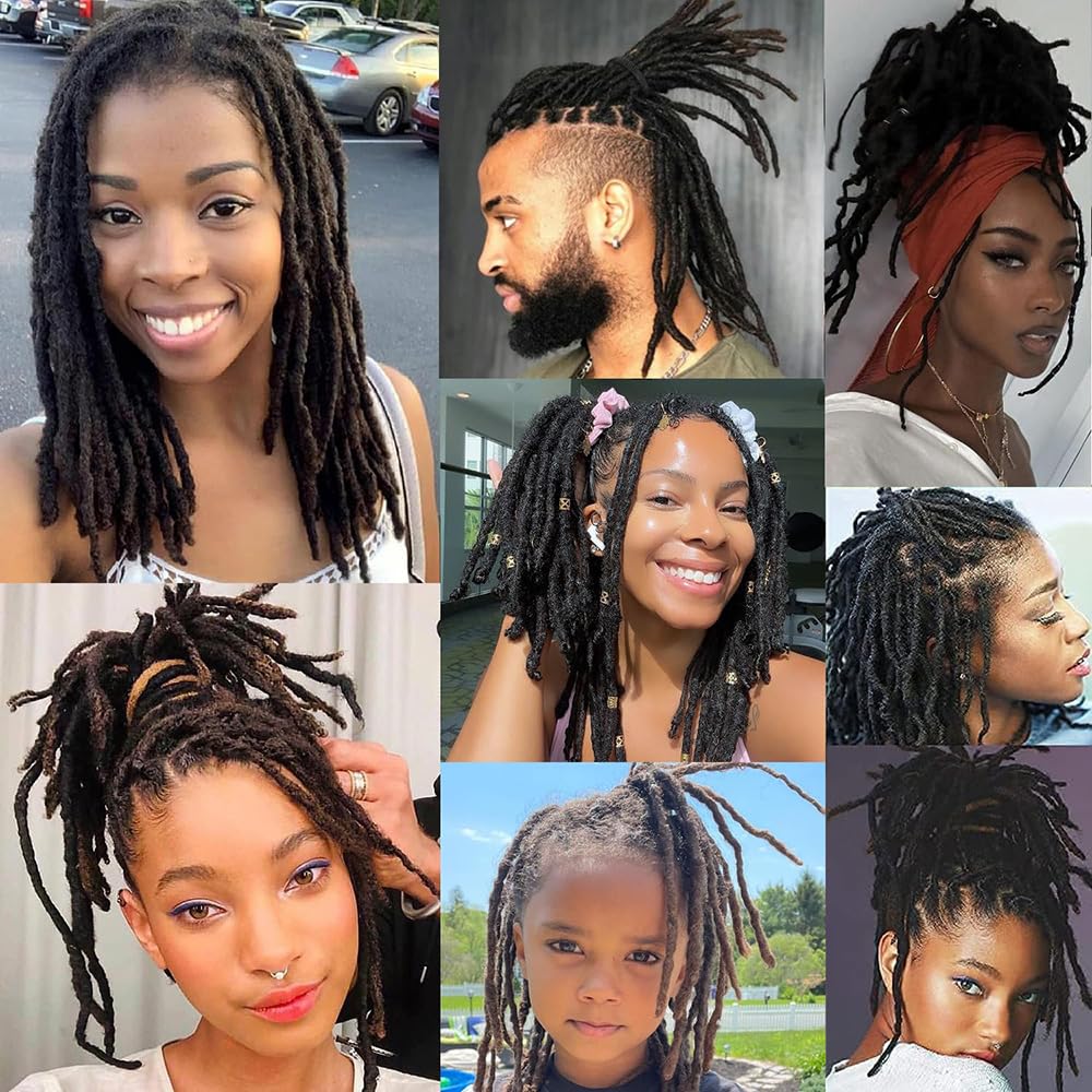 Dreadlock Extensions Human Hair 10-100 Strands 100% Full Handmade Permanent Loc Extension Human Hair for Women/Men/Kids Can Be Dyed Bleached Curled Twisted (0.4cm 1B, 4 inch 30 Strands)