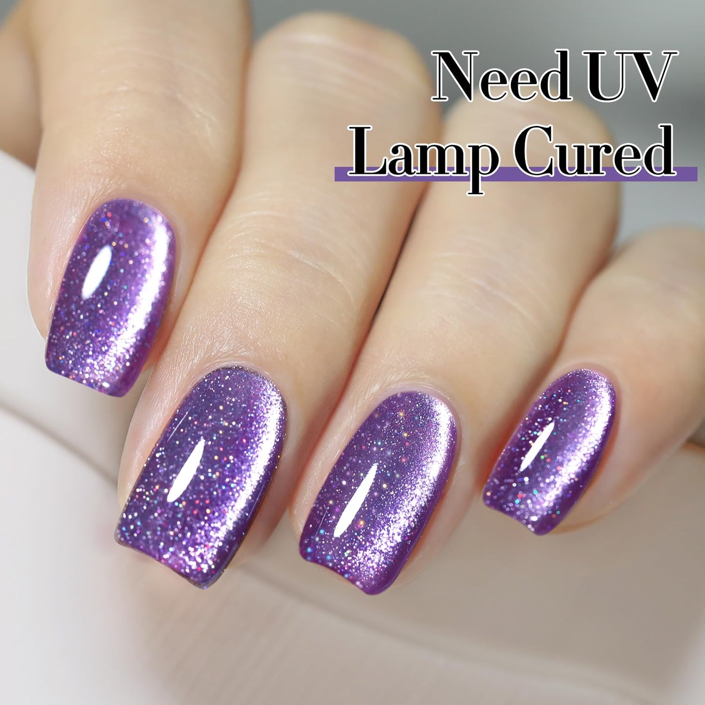 Double Rhythm Jelly Glass Cat Eye Gel Polish with Magnet 15ML Holographic Glitter Shimmer Translucent Sheer Color Magnetic Nail Polish Salon DIY at Home (Dark Purple-MC1066)