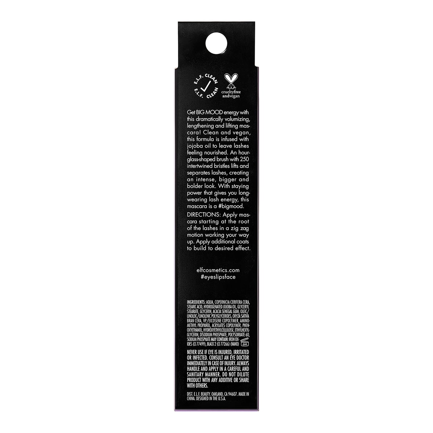 e.l.f. Big Mood Mascara, Instantly Creates Long-Lasting, Bold & Lifted, Voluminous Lashes, Infused with Jojoba Wax, Pitch Black, 0.30 fl Oz