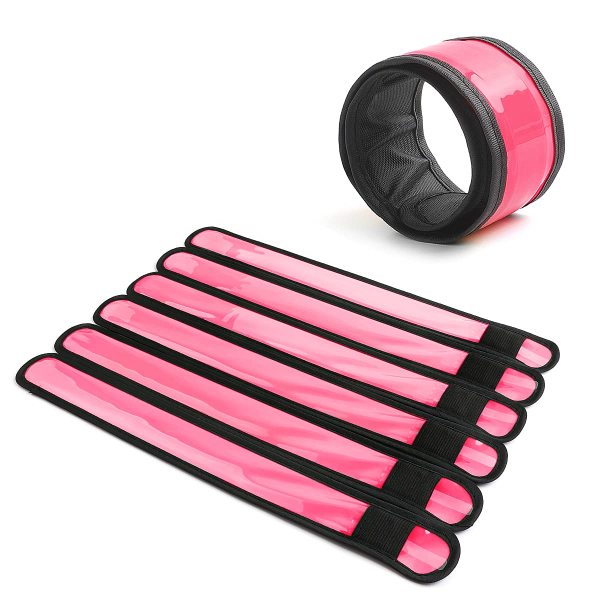 esonstyle Pack of 6 LED Light Up Band Slap Bracelets Night Safety Wrist Band for Cycling Walking Running Concert Camping Outdoor Sports (6 pcs-Pink)