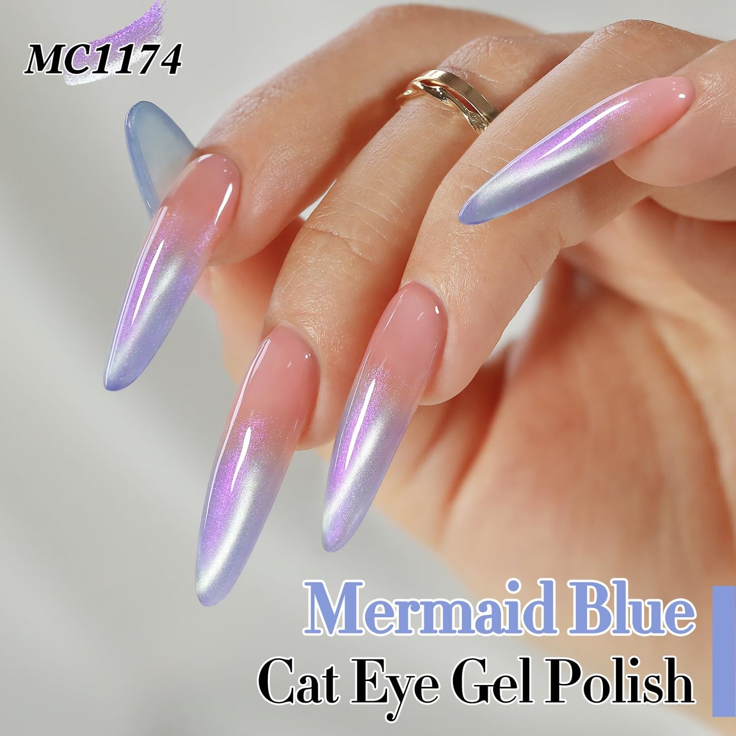 Double Rhythm 15ML Glass Cat Eye Gel Polish with Magnet Same Color Same Bottle Holographic Glitter Shimmer Salon Soak Off Magnetic Nail at Home (Mermaid Blue-MC1174)
