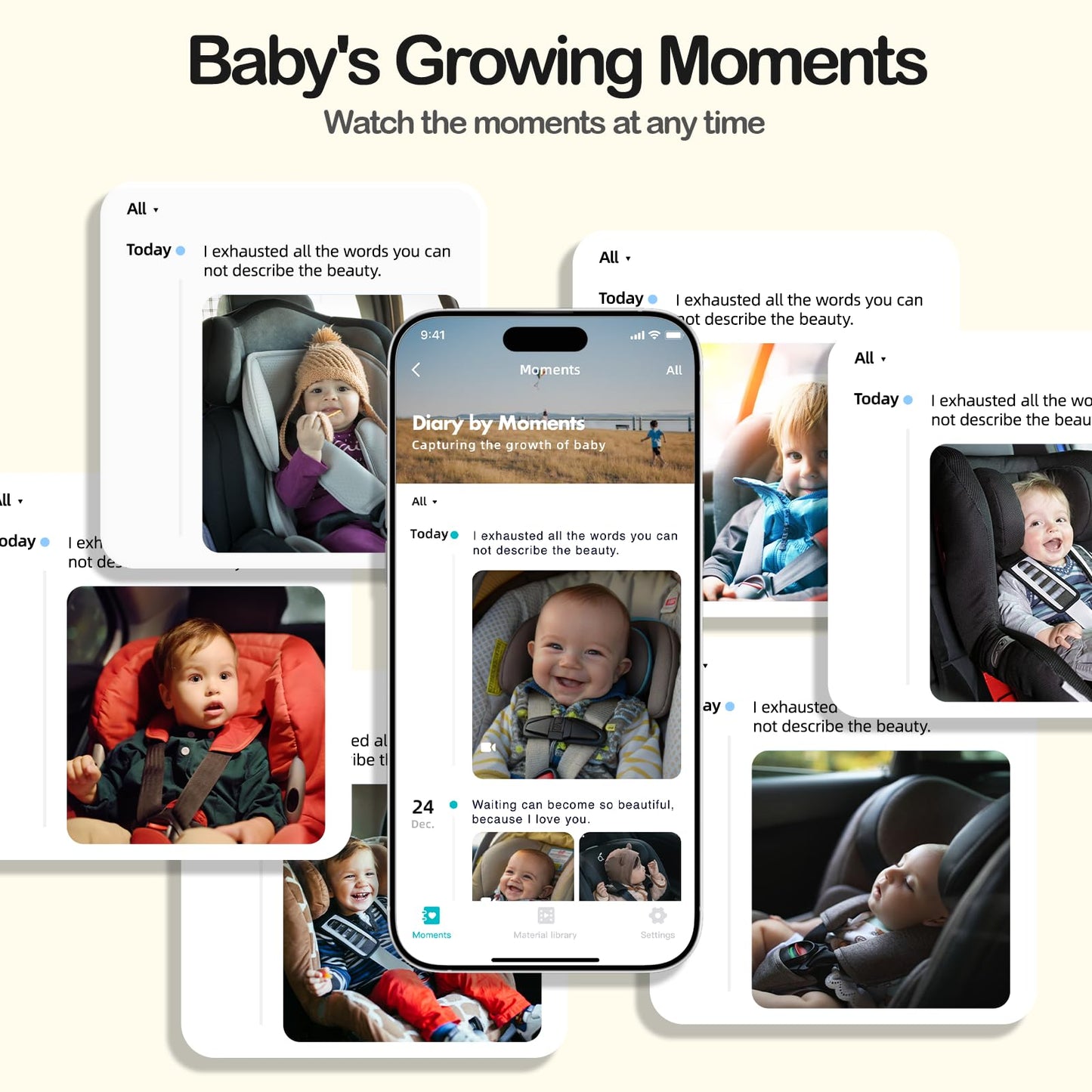 Ellie Baby Car Monitor, 2K UHD Backseat Monitor with Color Night Vision, Face Tracking, Dual Display for 2 Kids, Wide View Car Baby Camera, Smart Video Capture & App Control