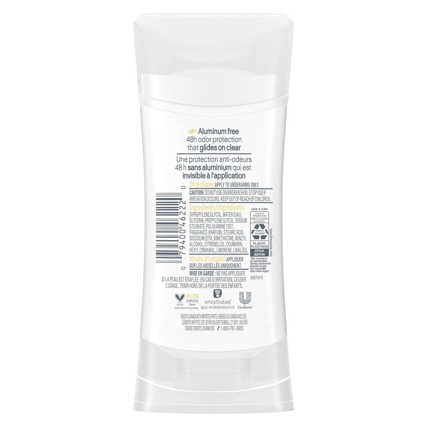 Dove Deodorant for Smooth Underarms 24 Hour Odor Protection, Pomegranate and Lemon Verbena, 2.6 Oz