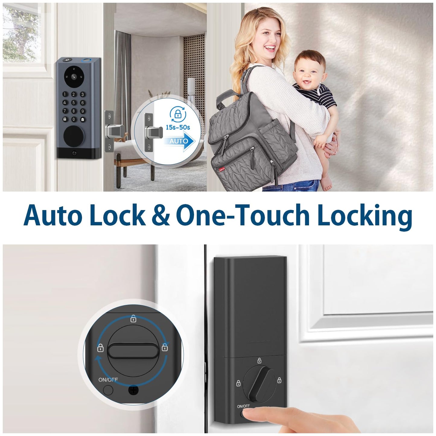 eLinkSmart Smart Door Lock with Camera Deadbolt with Video Doorbell PIR Motion Detection Front Door Lock with Fingerprint Keypad Code Long-Lasting Battery Built-in Wi-Fi No hub Required No Drilling