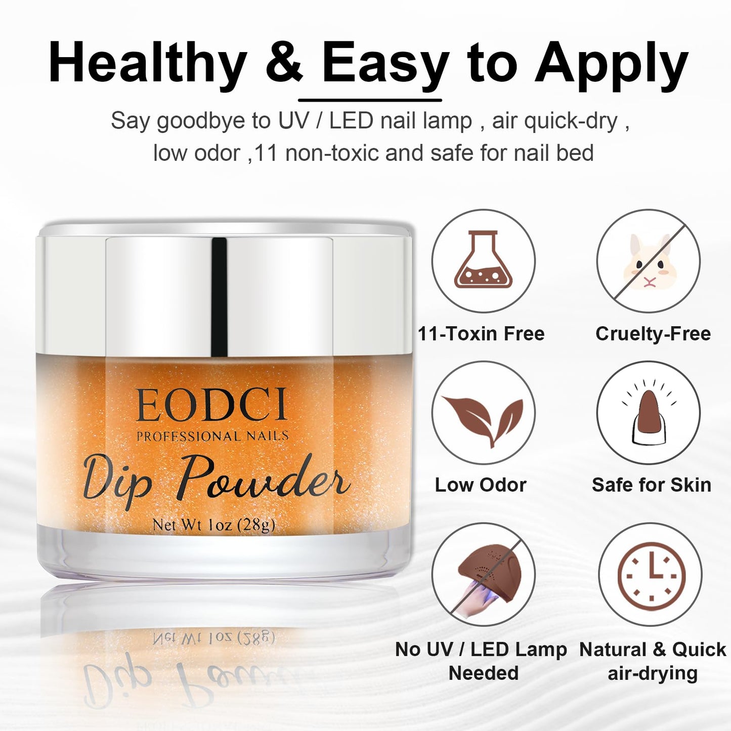 EODCI Dip Powder Nail, Shiny Orange Shimmer Dipping powder No Needed UV/LED Lamp Curing Long lasting Nail Art Manicure DIY Salon Kit Gifts for Mom