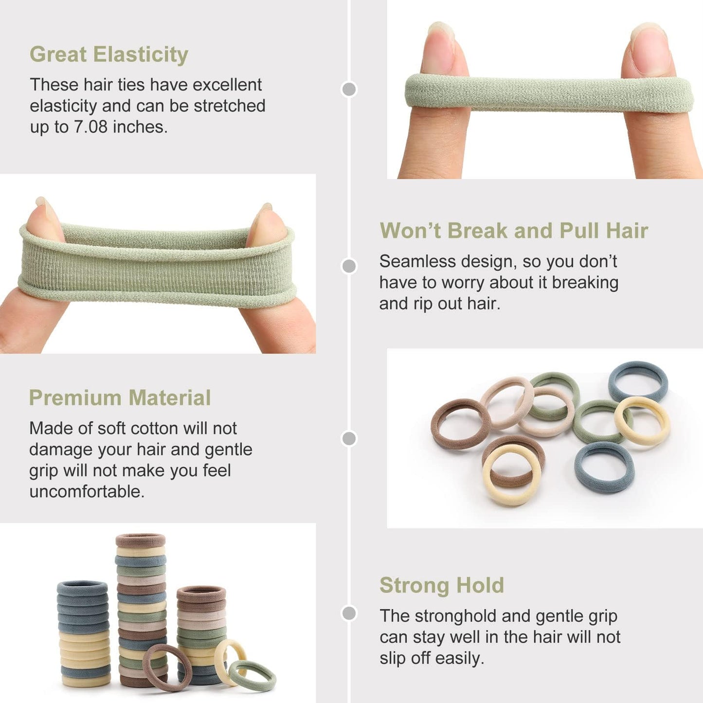 100 Pcs Thick Seamless Hair Ties, Ponytail Holders Hair Accessories No Damage for Thick Hair (Light Theme Colors)