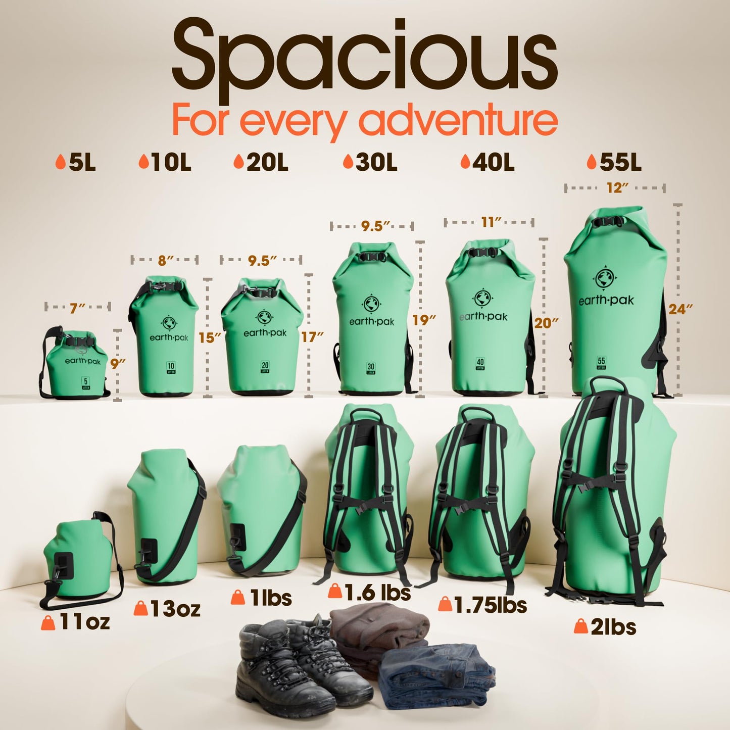 Earth Pak Waterproof Dry Bag - Roll Top Waterproof Backpack Sack Keeps Gear Dry for Kayak with Waterproof Phone Case