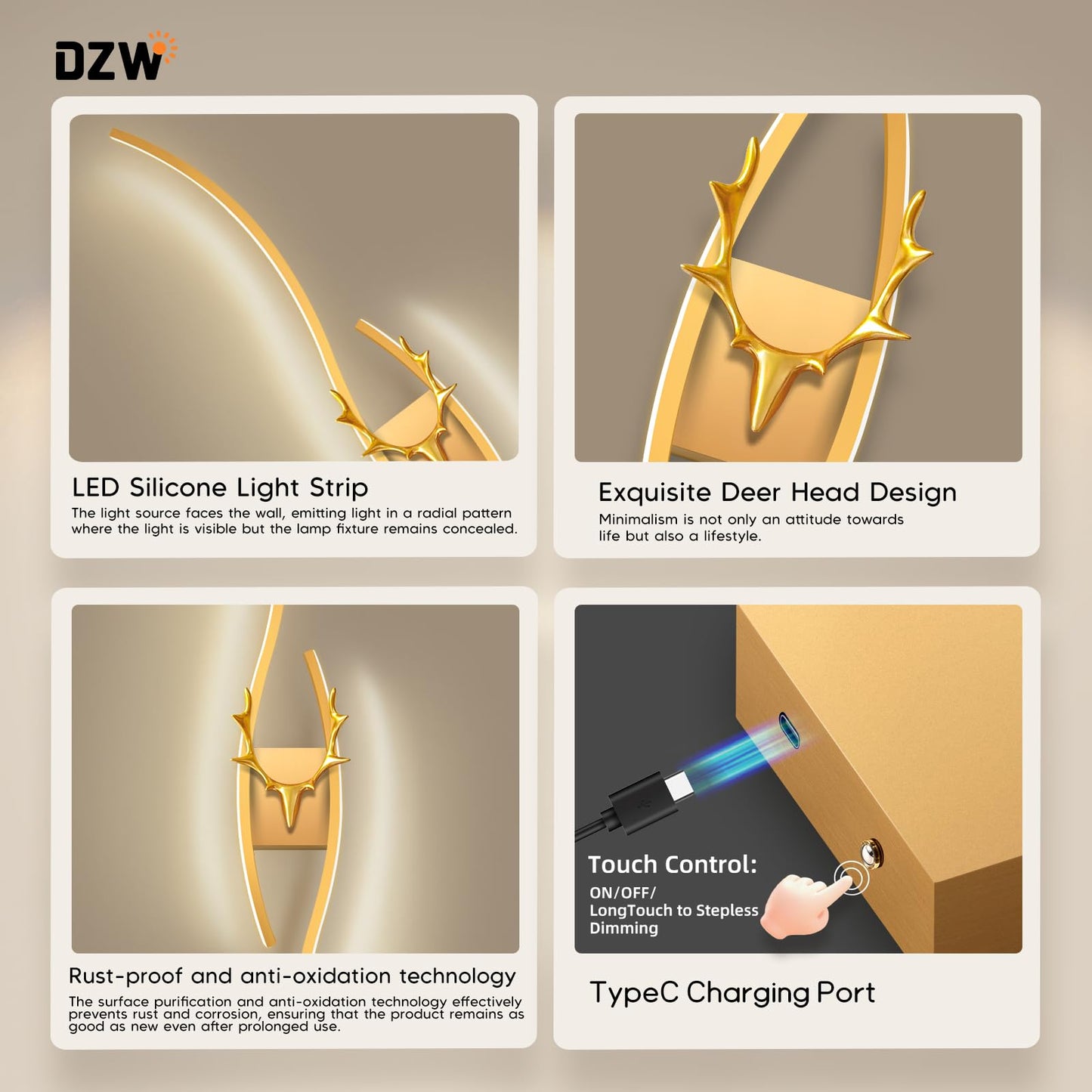 DZW 39.3'' Battery Operated Natural Light Spectrum Wall Sconces Set of Two,Touch & Remote Controll, 3000K-6000K & Dimming, LED Gold Cordless Wall Light for Living Room, Hallway, Bedroom