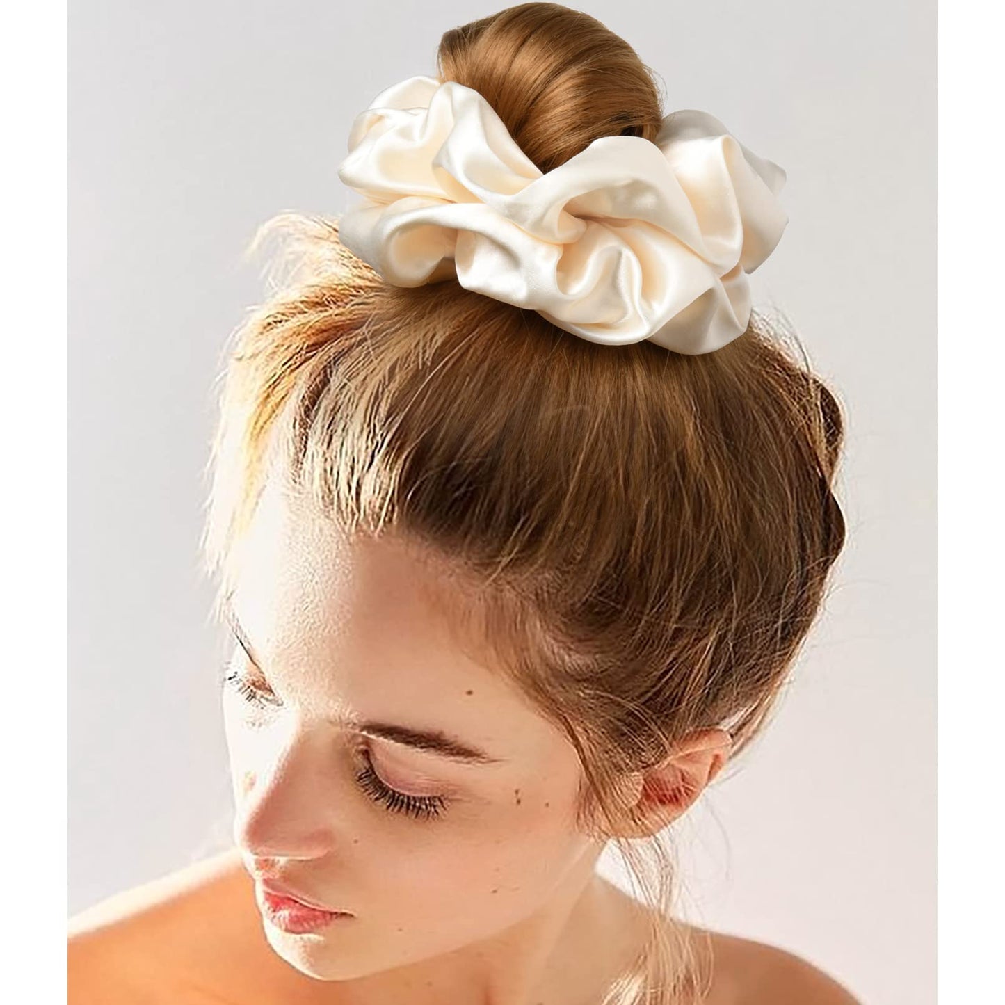 CEELGON Large Silk Satin Scrunchies for Women Big Scrunchies Jumbo Satin Hair Ties Oversized Hair Scrunchies for Thick Curly Hair Pack of 6 (Pink,Champagne,Ivory,Gold)