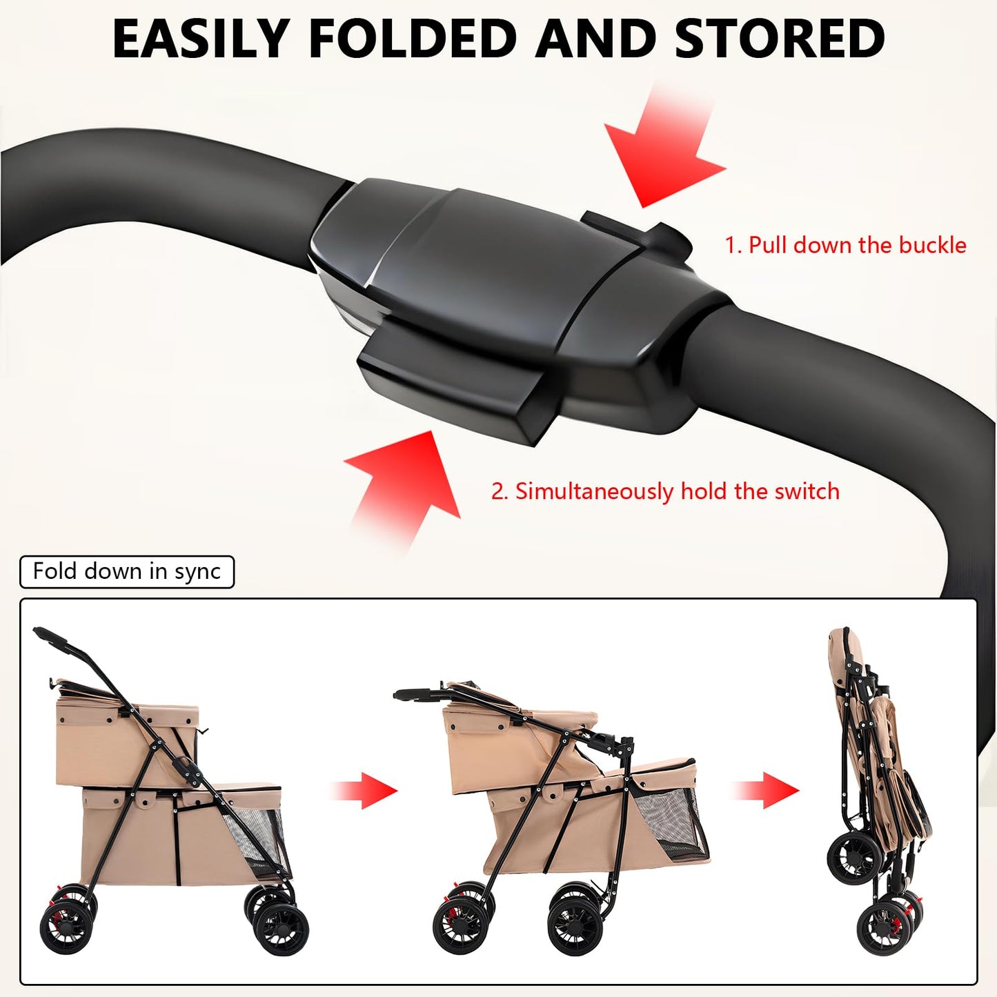 Double Pet Stroller for Medium Small Dogs and Cats with 2 Carriage, Durable Universal Wheels with Brakes Lightweight One Hand Foldale Kittens Puppies Travel Strolling Cart (Brown)