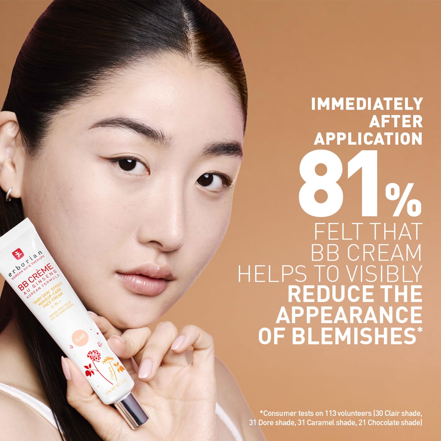 Erborian BB Cream with Ginseng, Caramel - Lightweight Buildable Coverage with SPF & Ultra-Soft Matte Finish Minimizes Pores & Imperfections - Korean Face Skincare - 1.5 Oz
