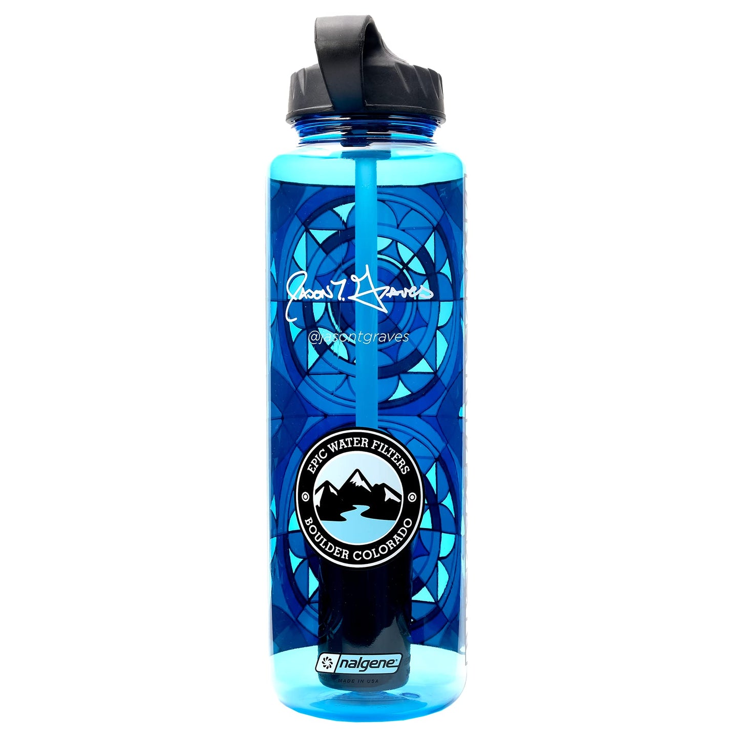 Epic Water Filters Nalgene OG Sustain Tritan USA Made Water Bottle and 75 Gallon Filter - Removes 99.99% of Water Impurities, 48oz, Jason Graves Special Edition