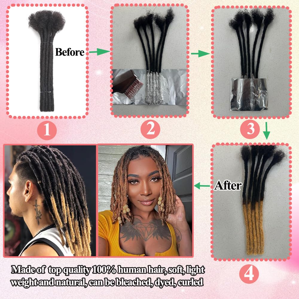 Dreadlock Extensions Human Hair 10-100 Strands 100% Full Handmade Permanent Loc Extension Human Hair for Women/Men/Kids Can Be Dyed Bleached Curled Twisted (0.8cm 1B, 4 inch 10 Strands)