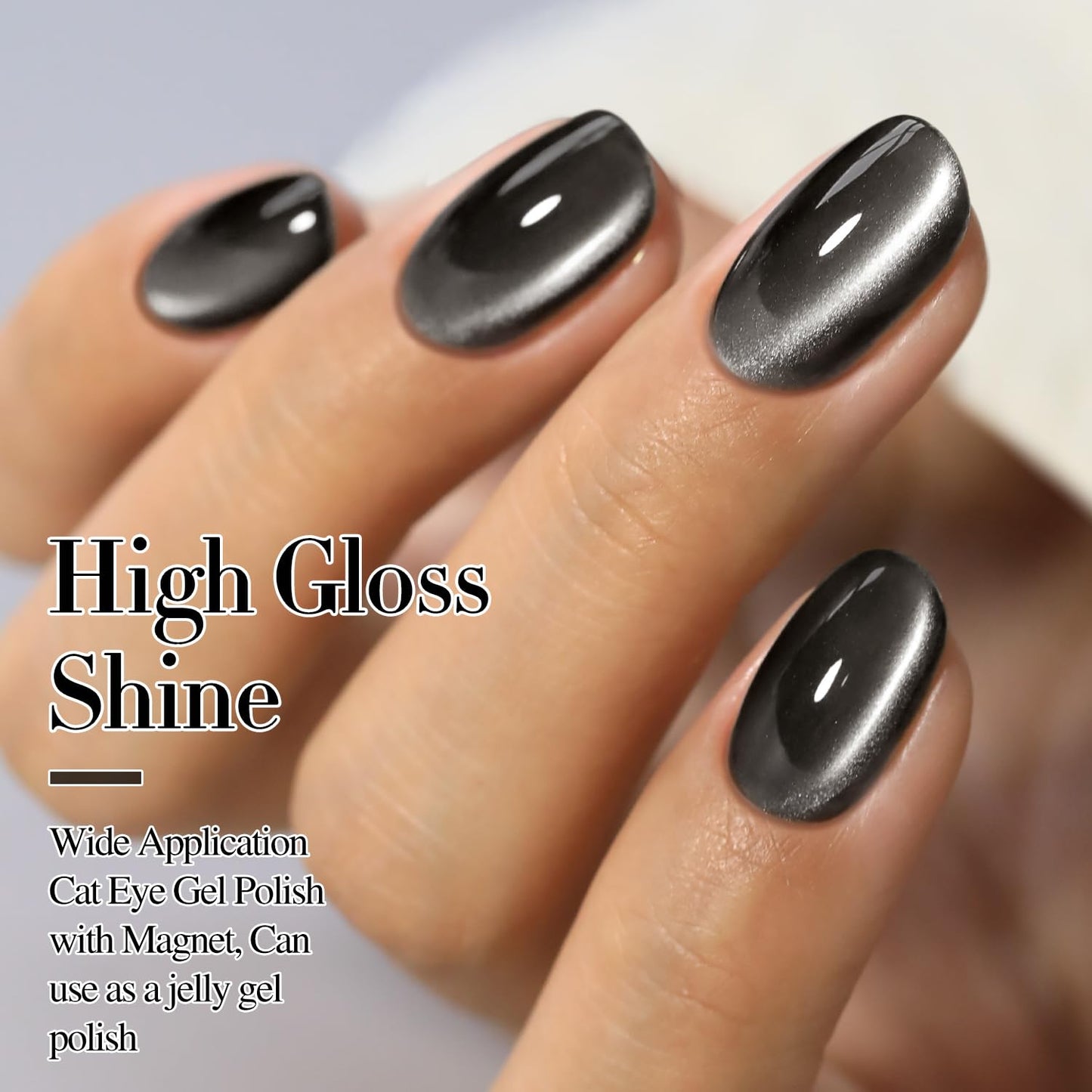 Double Rhythm Jelly Glass Cat Eye Gel Polish with Magnet 15ML Holographic Glitter Shimmer Translucent Sheer Color Magnetic Nail Polish Salon DIY at Home (Jelly Black-MC1115)