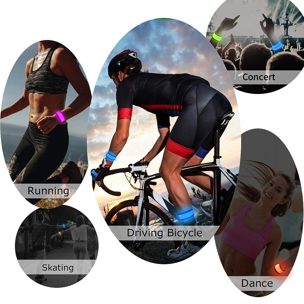 esonstyle Pack of 6 LED Light Up Band Slap Bracelets Night Safety Wrist Band for Cycling Walking Running Concert Camping Outdoor Sports
