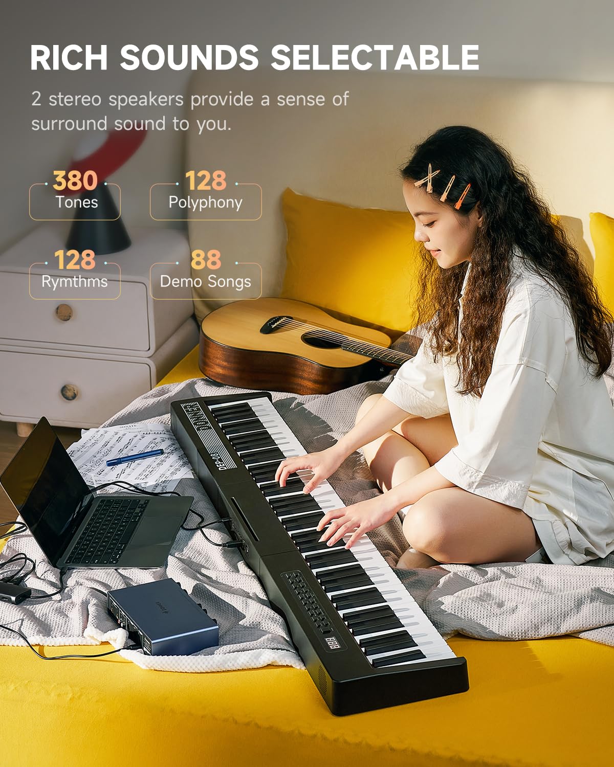 Donner Digital Piano Keyboard Velocity-Sensitive 88 Keys with Removable Piano Stand, Compact Beginner Home Electric Piano with Split Mode, LCD Screen, and Triple Pedal DEP-08