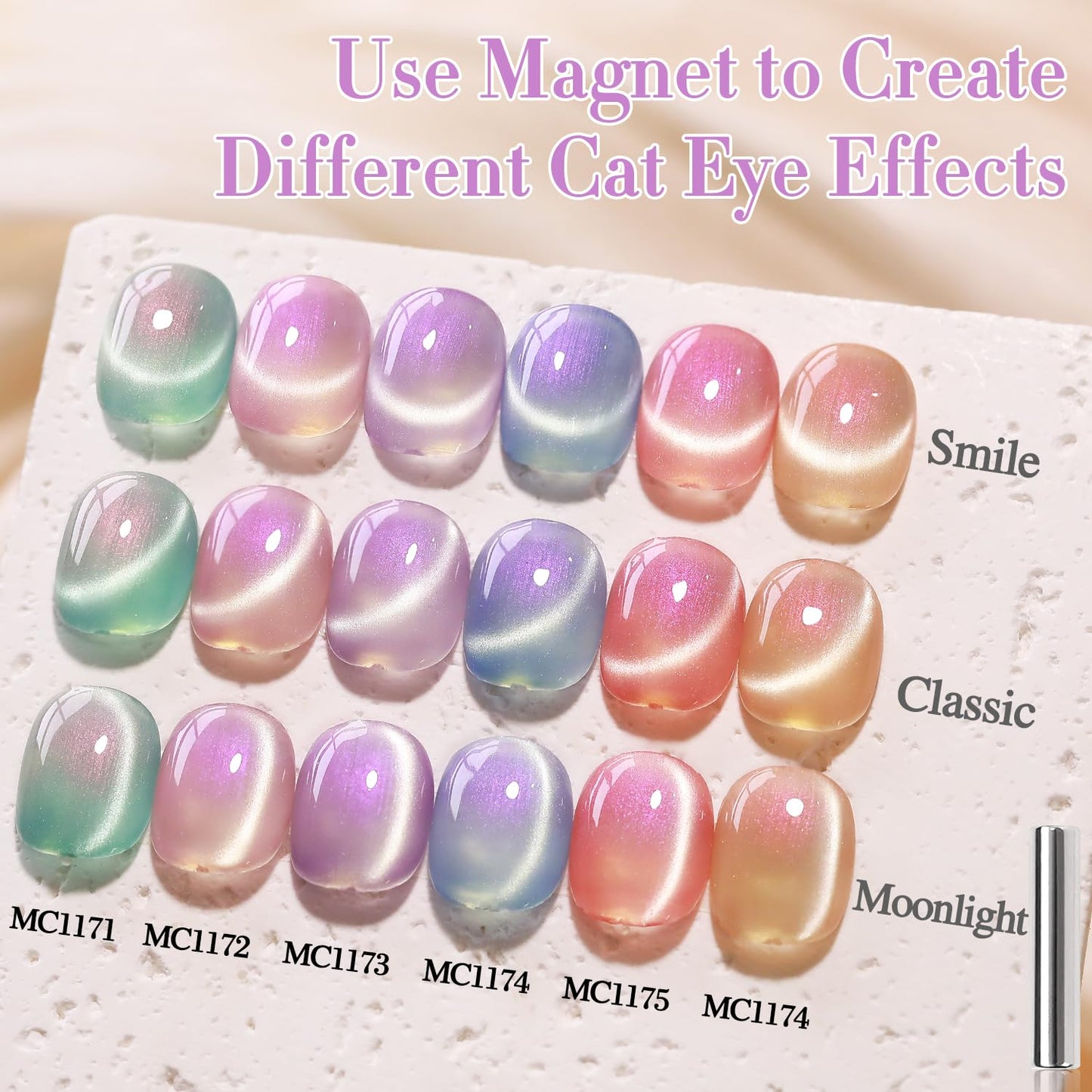 Double Rhythm 15ML Glass Cat Eye Gel Polish with Magnet Same Color Same Bottle Holographic Glitter Shimmer Salon Soak Off Magnetic Nail at Home (Mermaid Purple-MC1173)