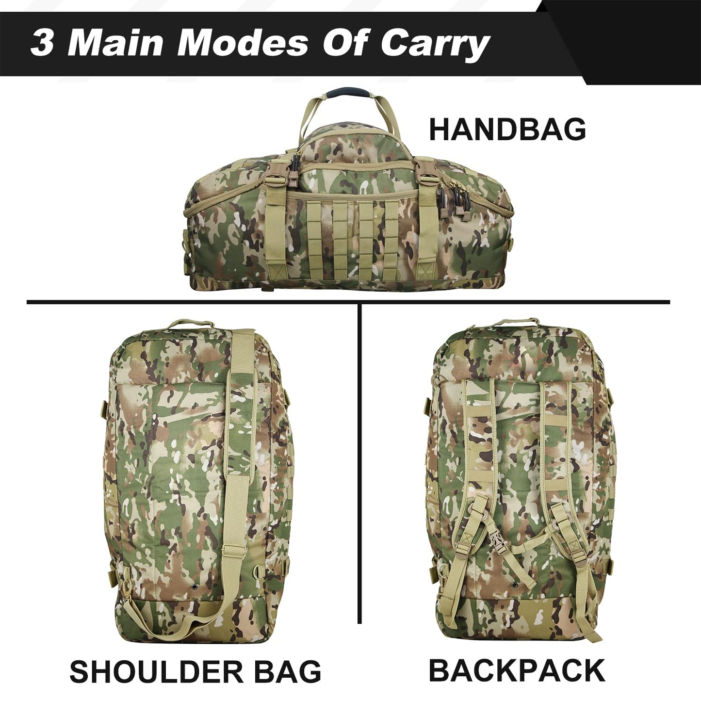 3 In 1 Tactical 30L Military Backpack Travel Duffle Bag for Weekender Gym Workout Deployment