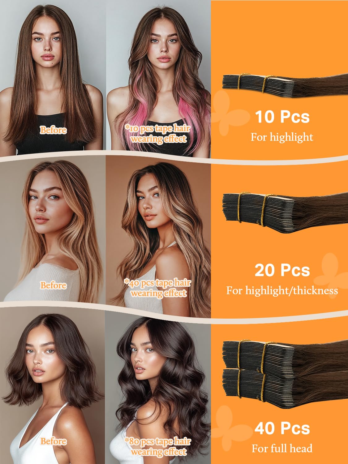 DOORES Hair Extensions Real Human Hair, Chocolate Brown 25g 10pcs 14 Inch, Tape in Hair Extensions Human Hair Remy Hair Silky Straight Skin Weft Real Natural Hair