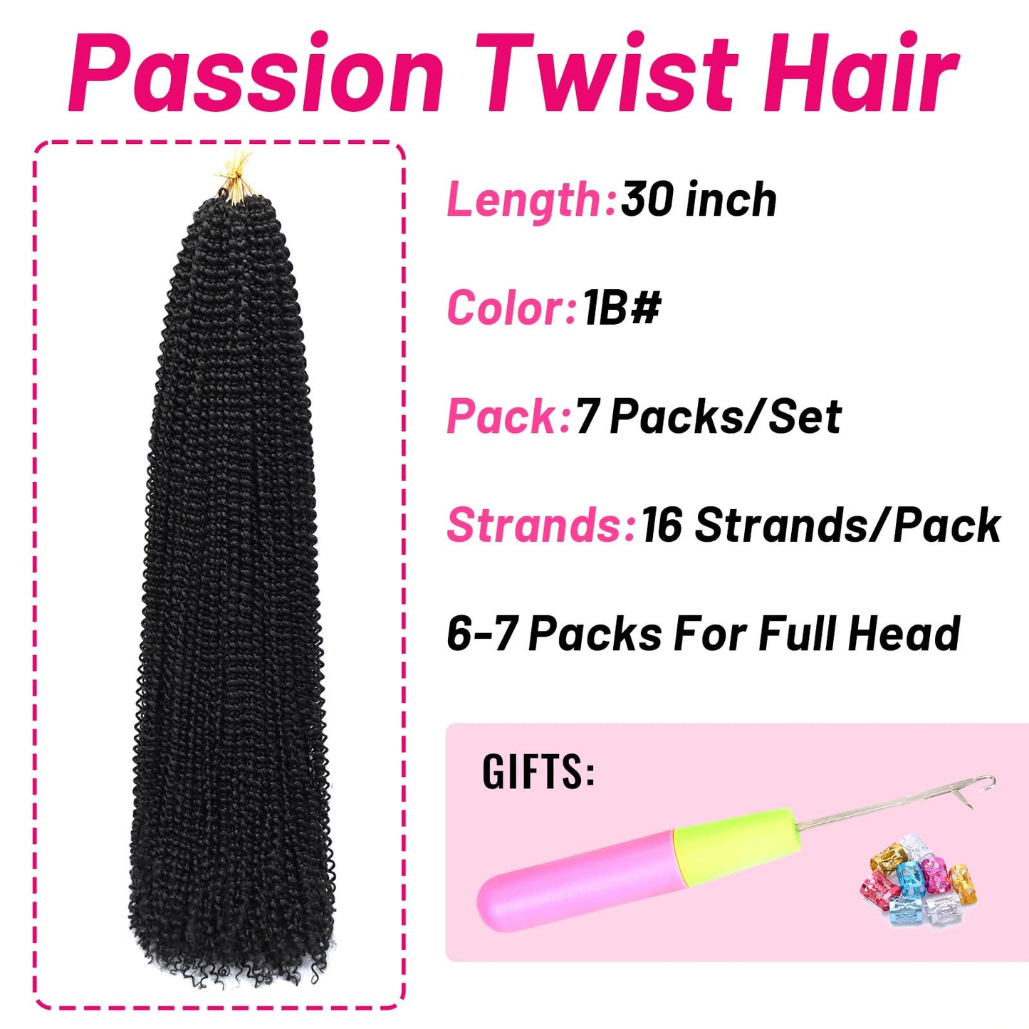 Dorsanee Passion Twist Hair 30 Inch 7 Packs Water Wave Crochet Hair Long Bohemian Curly Braiding Hair for Butterfly Locs, Faux Locs, Boho Style Spring Twist Crochet Braids (1B#)