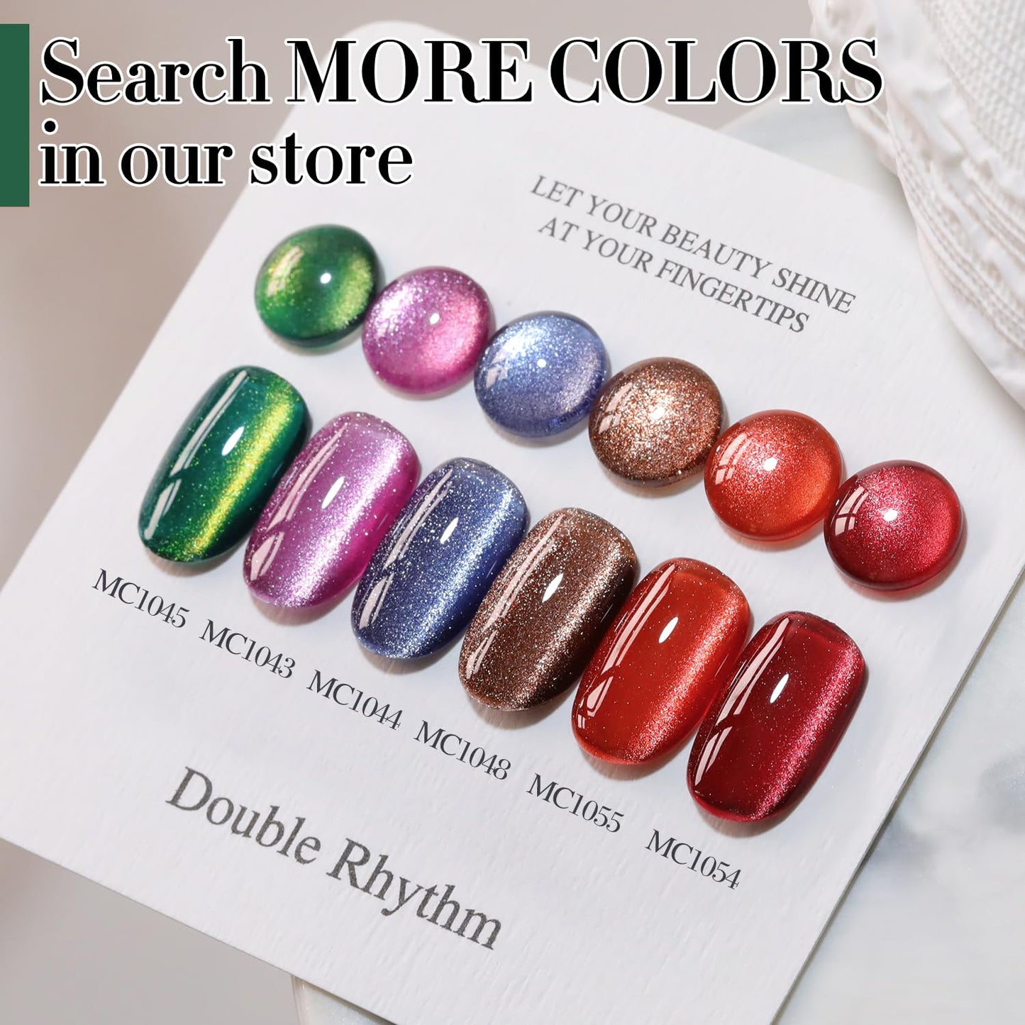 Double Rhythm Jelly Glass Cat Eye Gel Polish with Magnet 15ML Holographic Glitter Shimmer Translucent Sheer Color Magnetic Nail Polish Salon DIY at Home (Dark Green-MC1045)