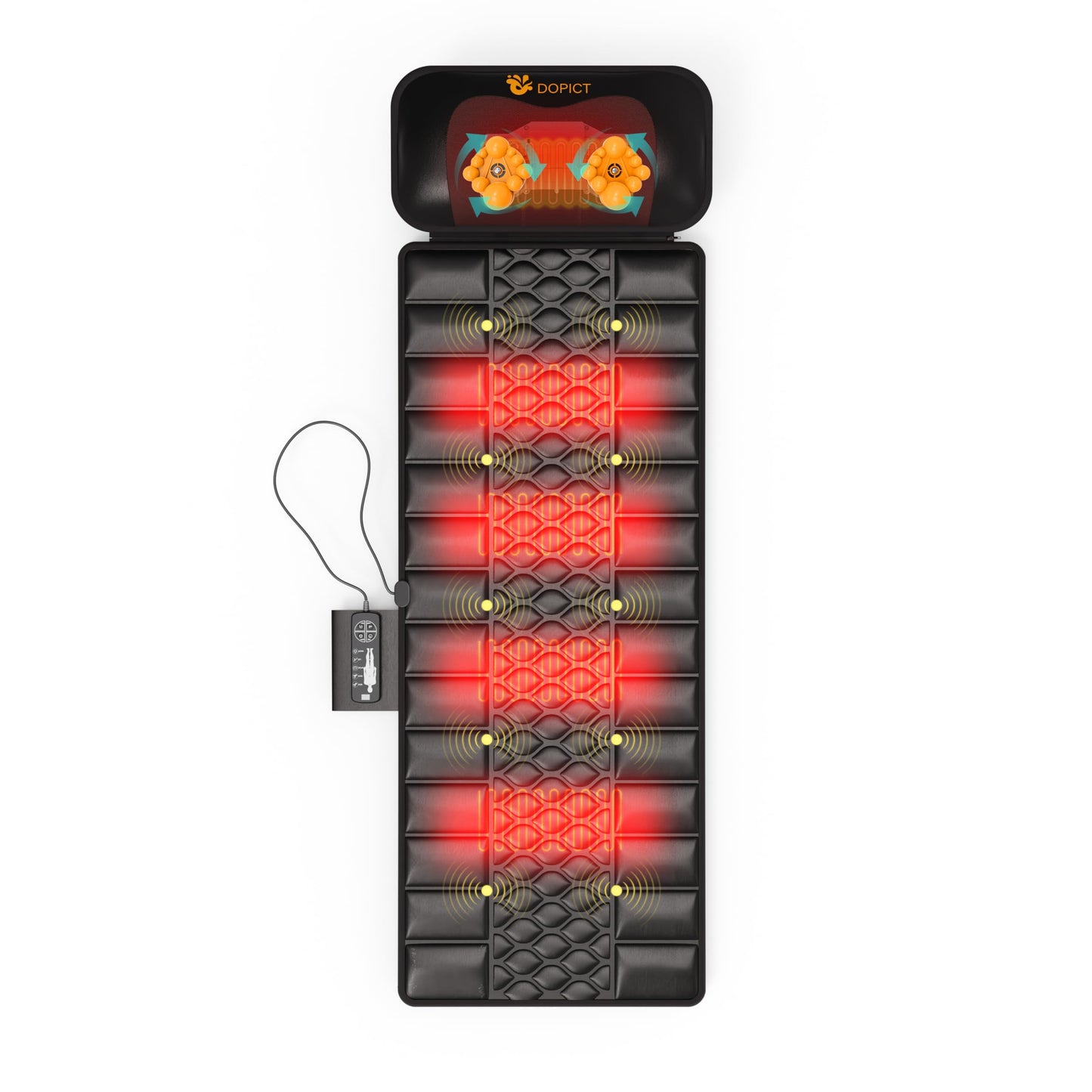 DOPICT Massage Mat, Detachable Neck Massager, Full Body Vibration Heating, Massage Pad with 10 Vibrating Motors and 9 Speed Settings for Home Office Use, Black