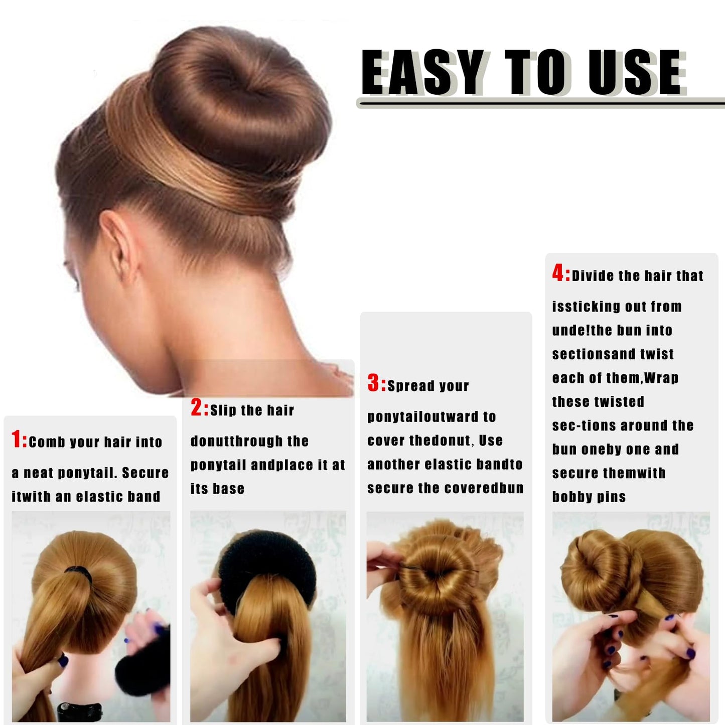 10 Pcs Hair Bun Maker - Donut Bun Maker for Hair(5 medium and 5 small),Ballet Bun for Women and Kids with Elastic Hair Ties, Hair Pins(Black)