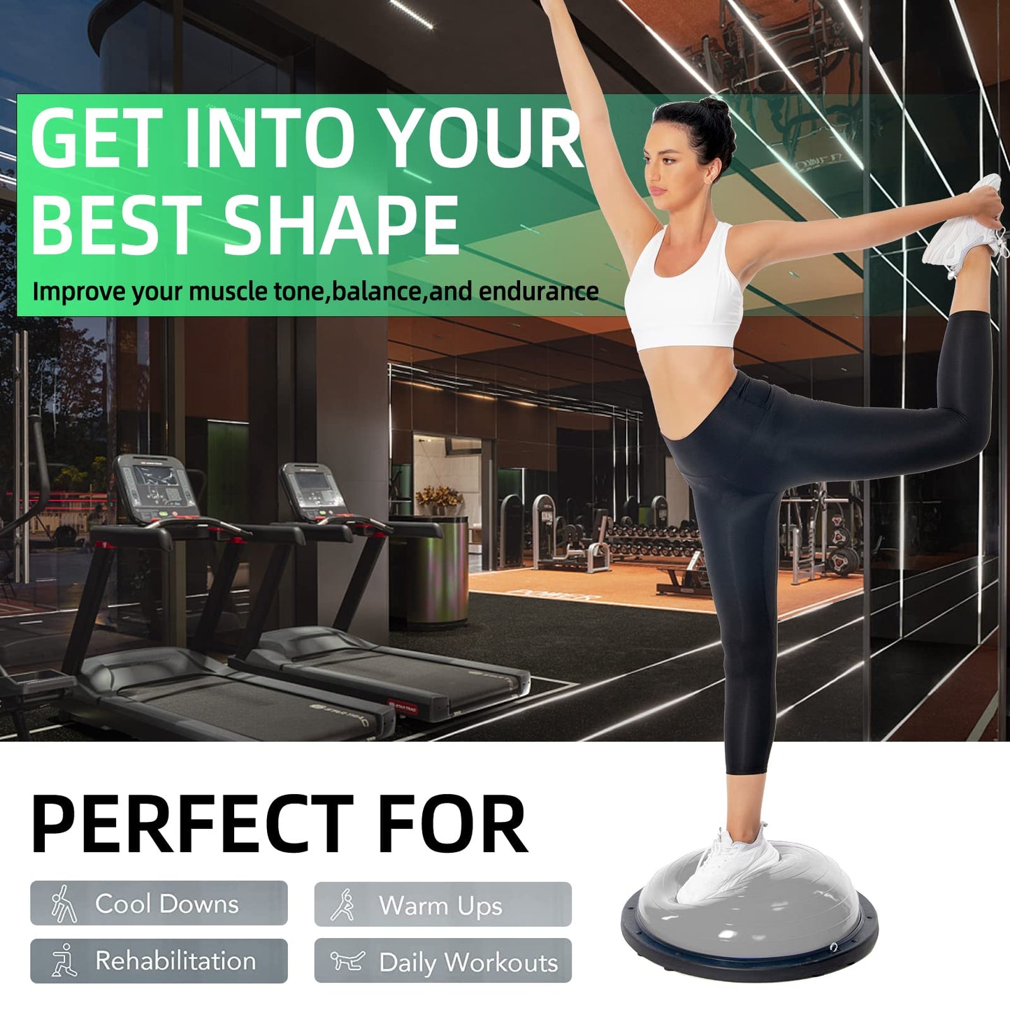 DrfzCa Balance Ball Trainer-Half Ball for Yoga with Resistance Band and Foot Pump, Improve Workout Half Balance Ball,Exercise Balance Ball for Stability Training and Home Gym
