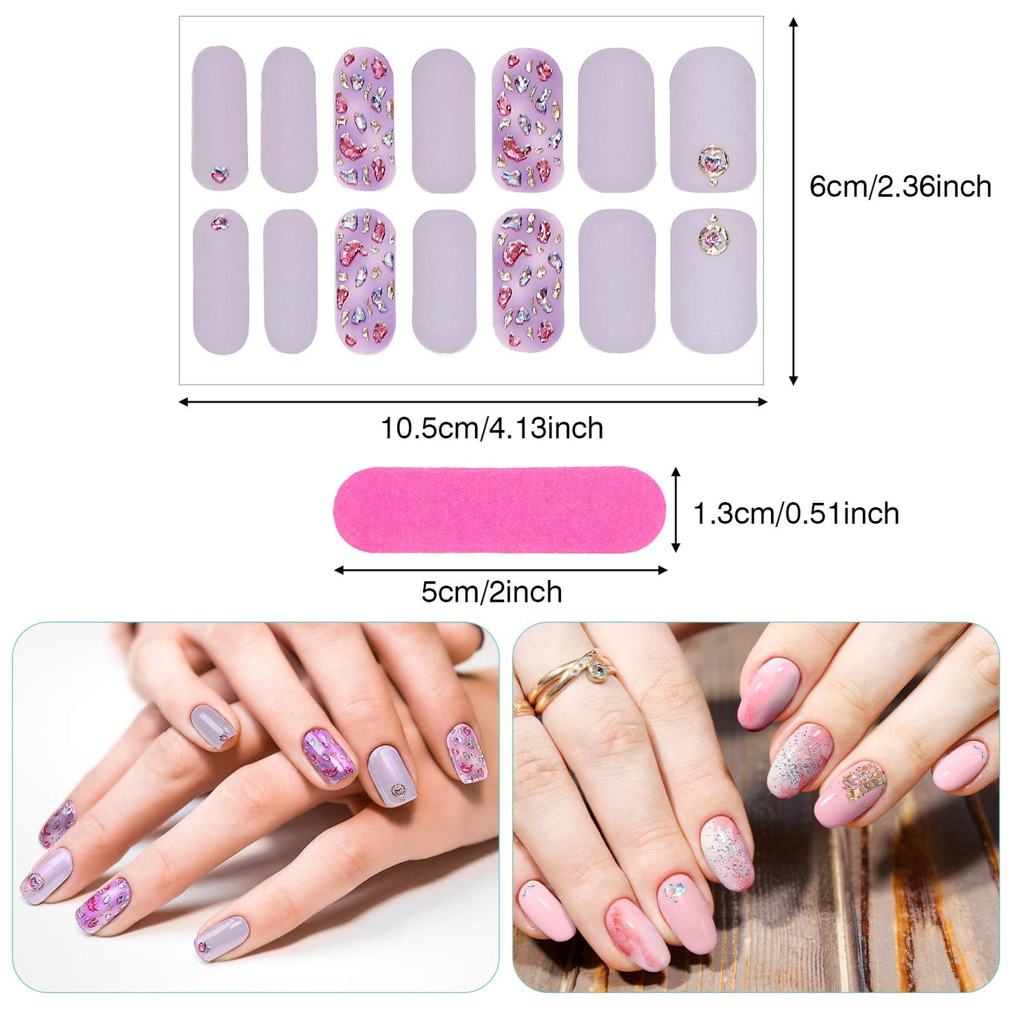 140 Pcs 10 Sheets Full Wrap Nail Stickers Polish Strips Gradient Stickers Glitter Self Adhesive DIY Art Decals Strips with 2 Pcs Nail Files for Holiday Decor (Shiny Style)