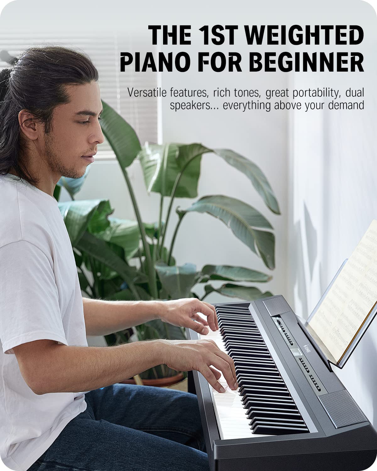 Donner DEP-20 Beginner Digital Piano 88 Key Full Size Weighted Keyboard, Portable Electric Piano with Furniture Stand, 3-Pedal Unit