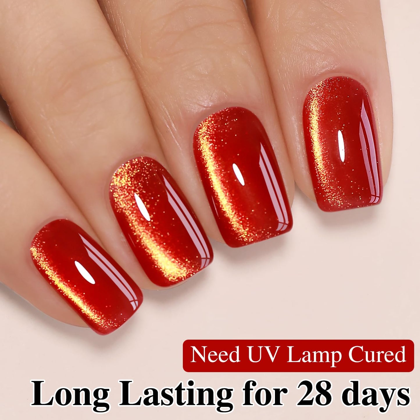 Double Rhythm 15ML Ice Glass Cat Eye Gel Polish with Magnet Holographic Glitter Shimmer Translucent Sheer Color Salon Soak Off Magnetic at Home (Blood Red-MC1145)