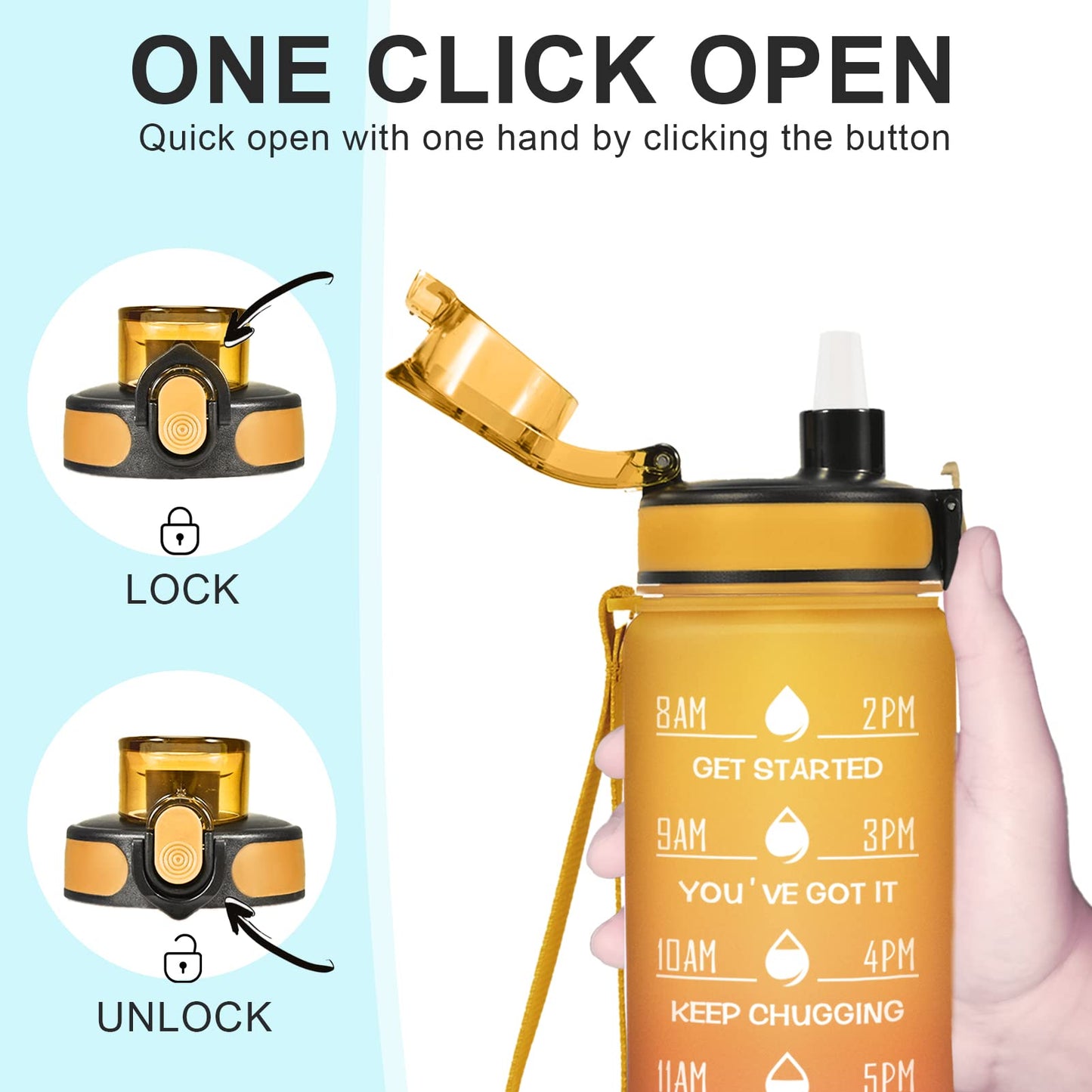 Enerbone 32 oz Water Bottle, Leakproof BPA & Toxic Free, Motivational Water Bottle with Times to Drink and Straw, Fitness Sports Water Bottle with Strap for Office, Gym, Outdoor Sports