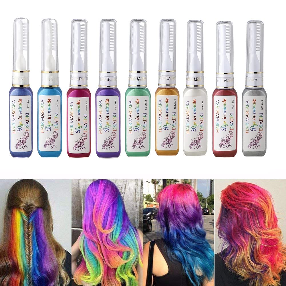 DSADKI Temporary Hair Color Mascara Washable Hair Dye Stick Non-toxic Instant Hair Chalk Dye for Girls Women (Turquoise Blue+Gold)