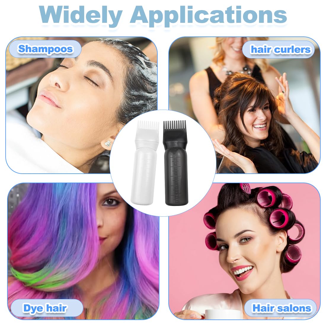 ELANE 4 Pack Root Comb Applicator Bottle,Oil Comb Applicator for Hair Dye Shampoos Hair Salons (2 Black + 2 White)