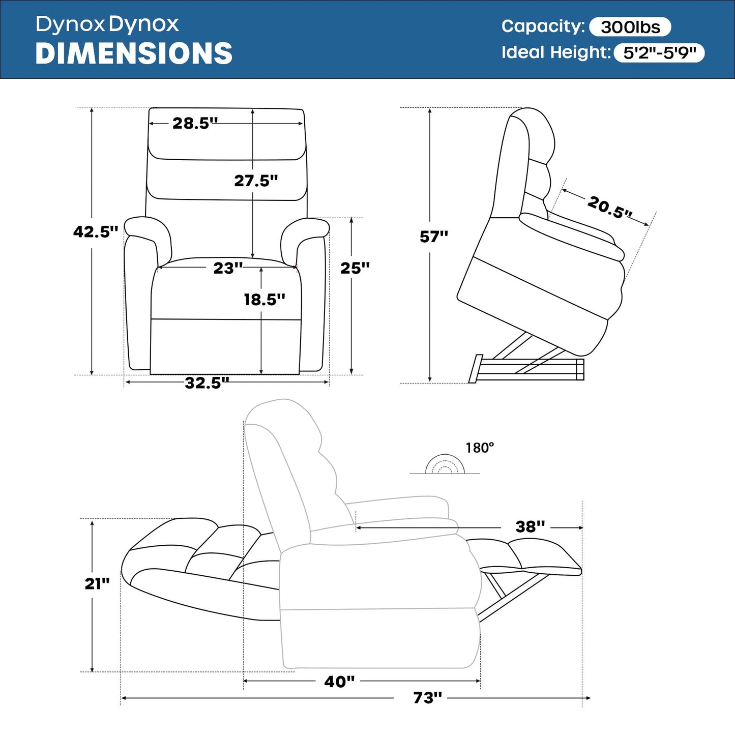 DYNOX Medium Power Dual Motor Lift Recliners Chairs for Elderly Lay Flat Lift Chair with Infinite Positions, Heat & Massage, Supports 300 LBS(9188,Faux Leather,Cream)
