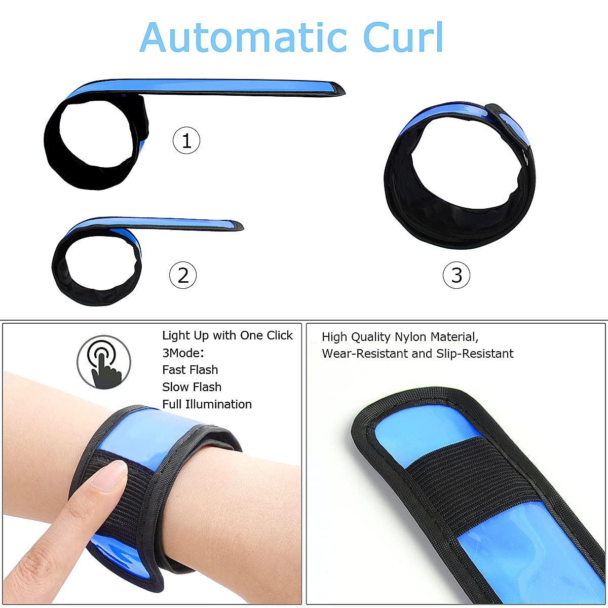 esonstyle Pack of 6 LED Light Up Band Slap Bracelets Night Safety Wrist Band for Cycling Walking Running Concert Camping Outdoor Sports (6 pcs-Blue)