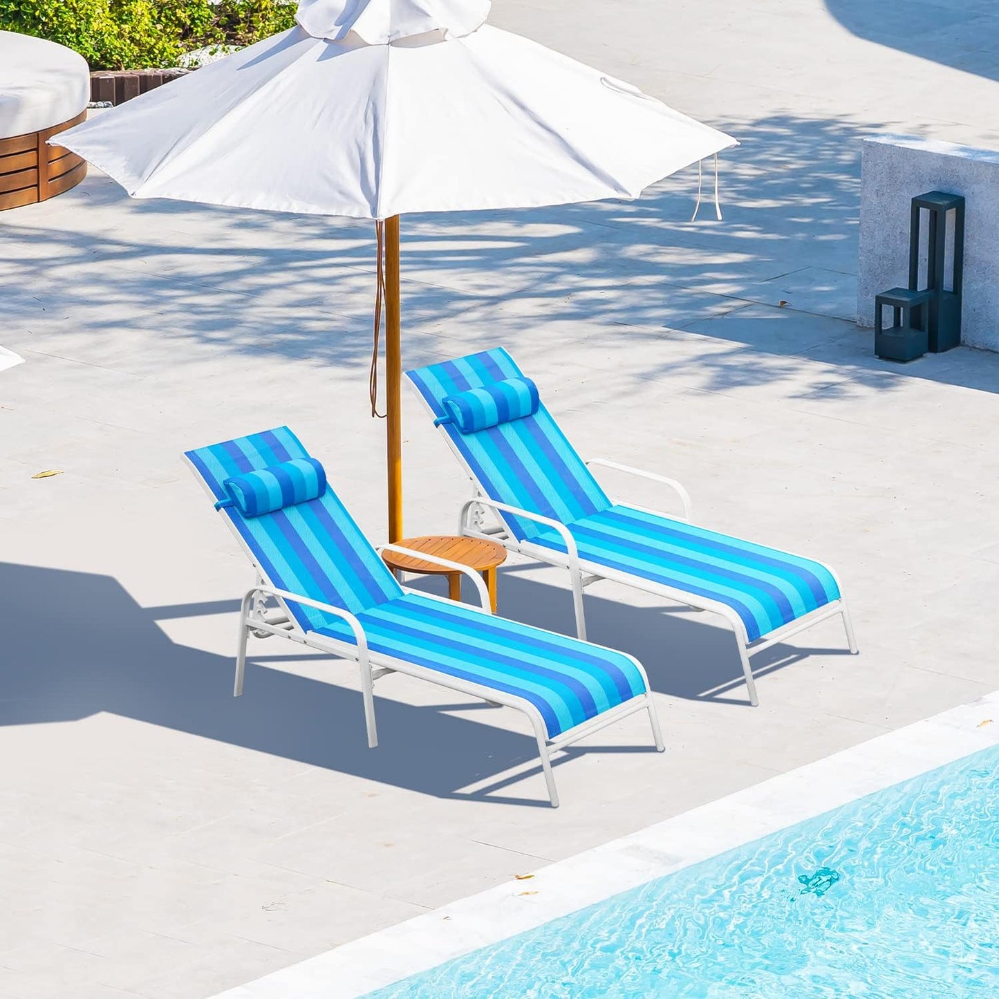 EROMMY Patio Chaise Lounge, Set of 2 Outdoor Lounge Chair, for Beach Pool Sunbathing Lawn Lounger Recliner Chiar Outside Tanning Chairs for All Weather