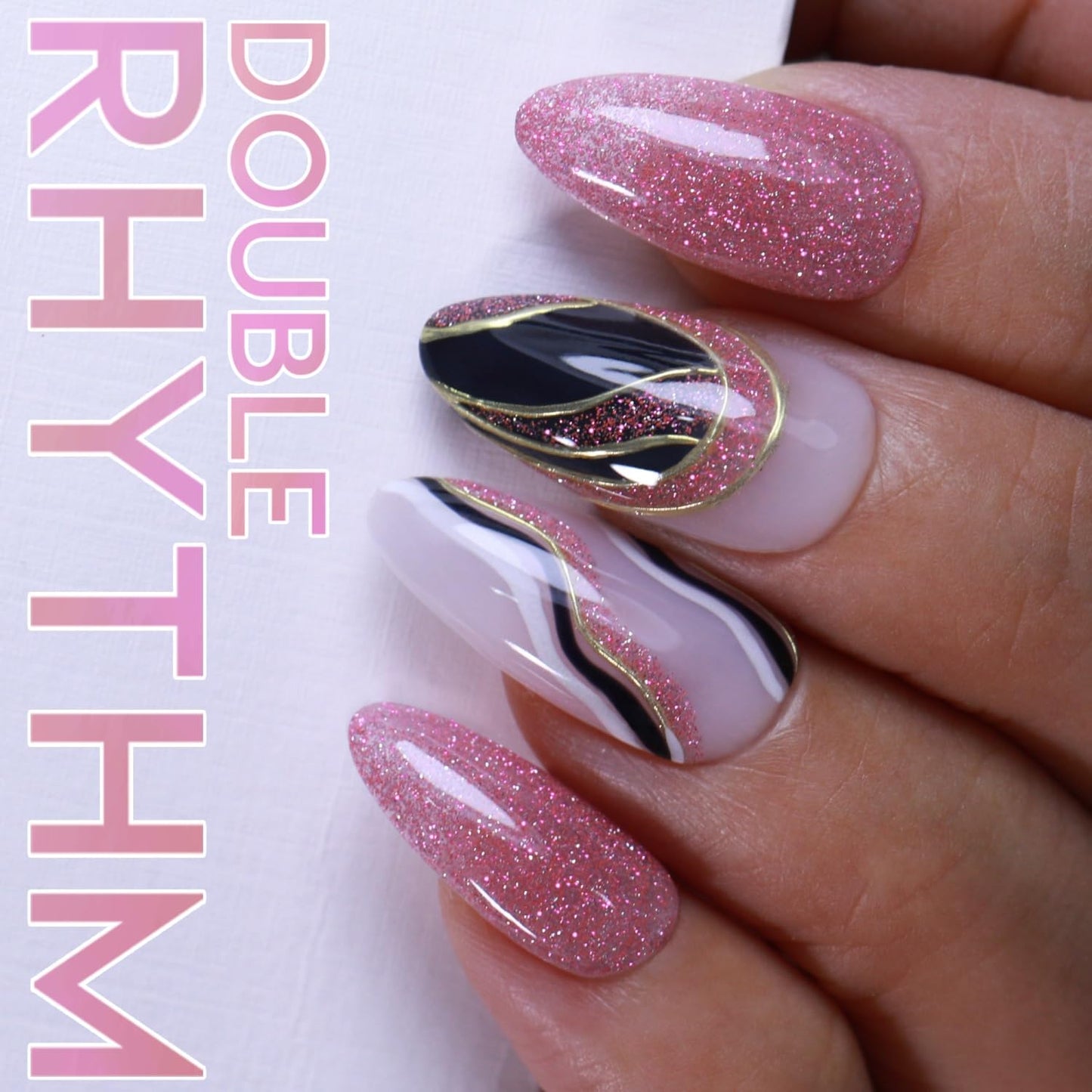 Double Rhythm 15ML Glitter Gel Polish Shimmer Reflective Holographic Color Magnetic for Nail Art Salon DIY at Home (B1090-Pink Spetre)