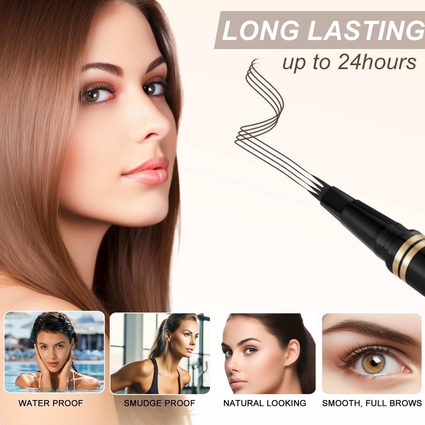 2-in-1 Waterproof Eyebrow Pencil with 4 Tip Microblading Brow Pen and Ultra-Precise Brow Pencil,with Dual-ended Eyebrow Brush -Medium Brown